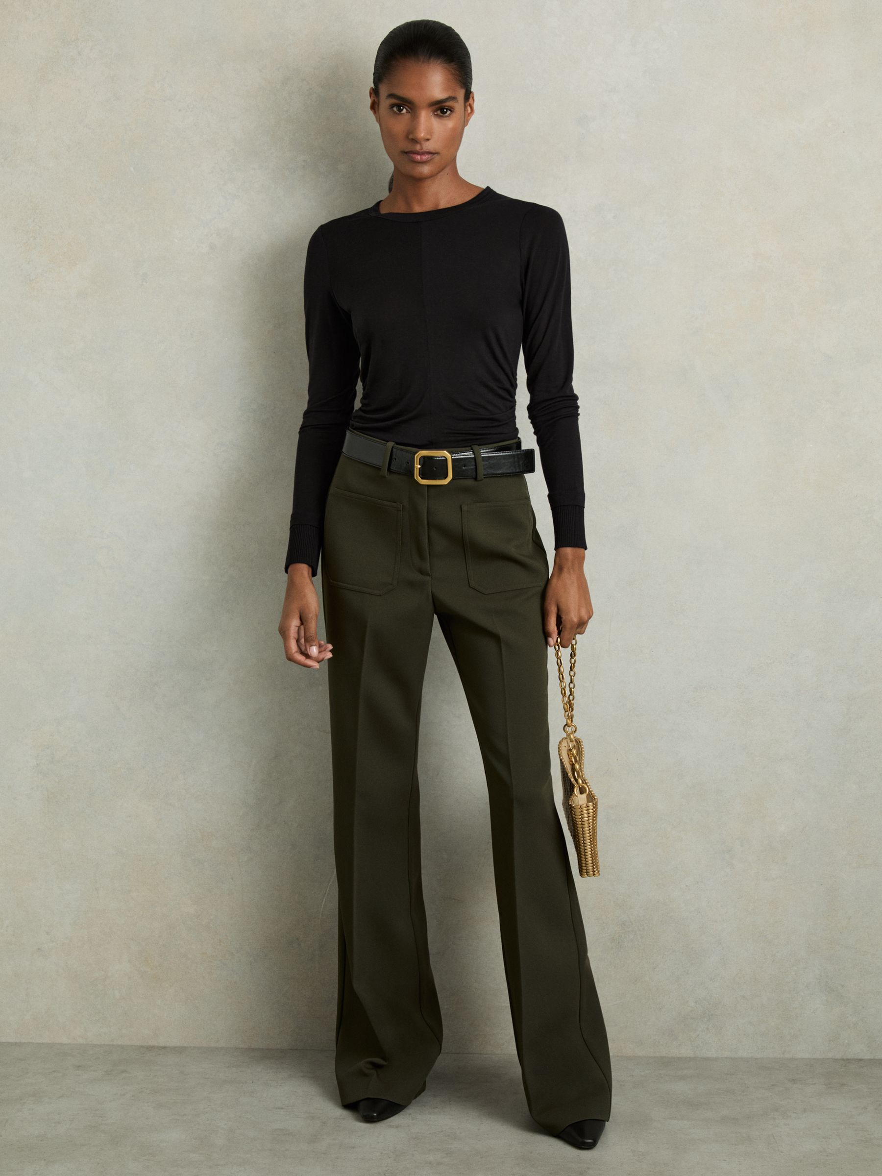 Ruched Side Crew-Neck Top in Black - Image 3 of 6