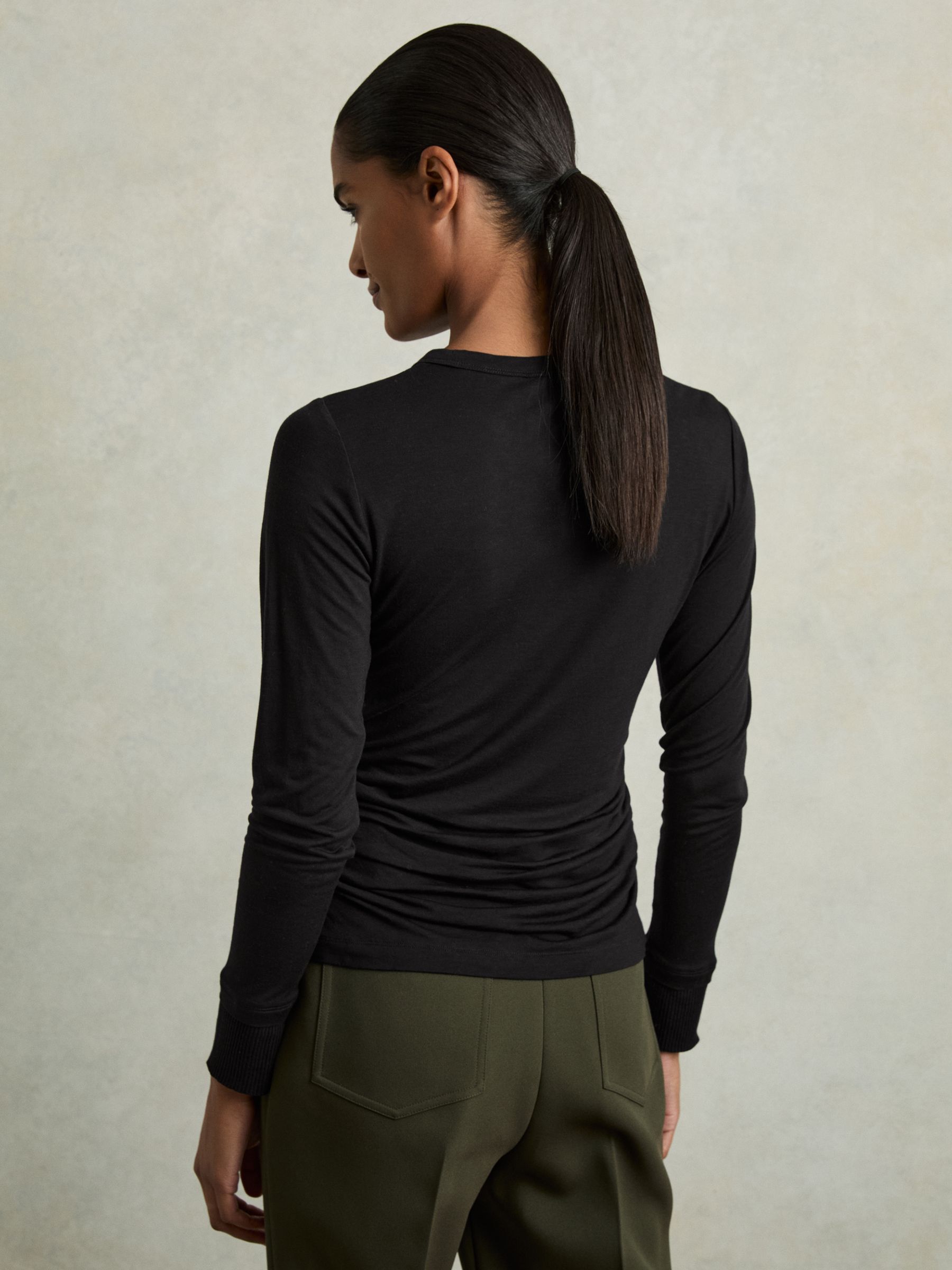 Ruched Side Crew-Neck Top in Black - Image 5 of 6