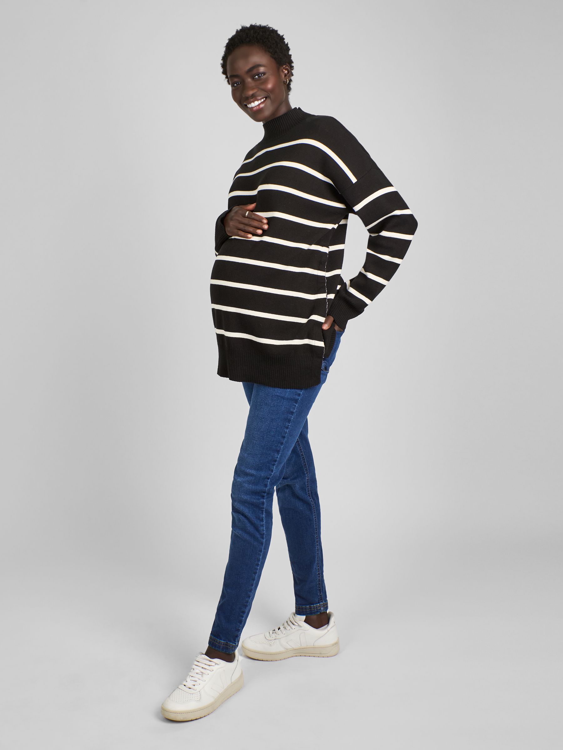 Black & White Stripe Turtle Neck Maternity & Nursing Jumper - Image 2 of 4
