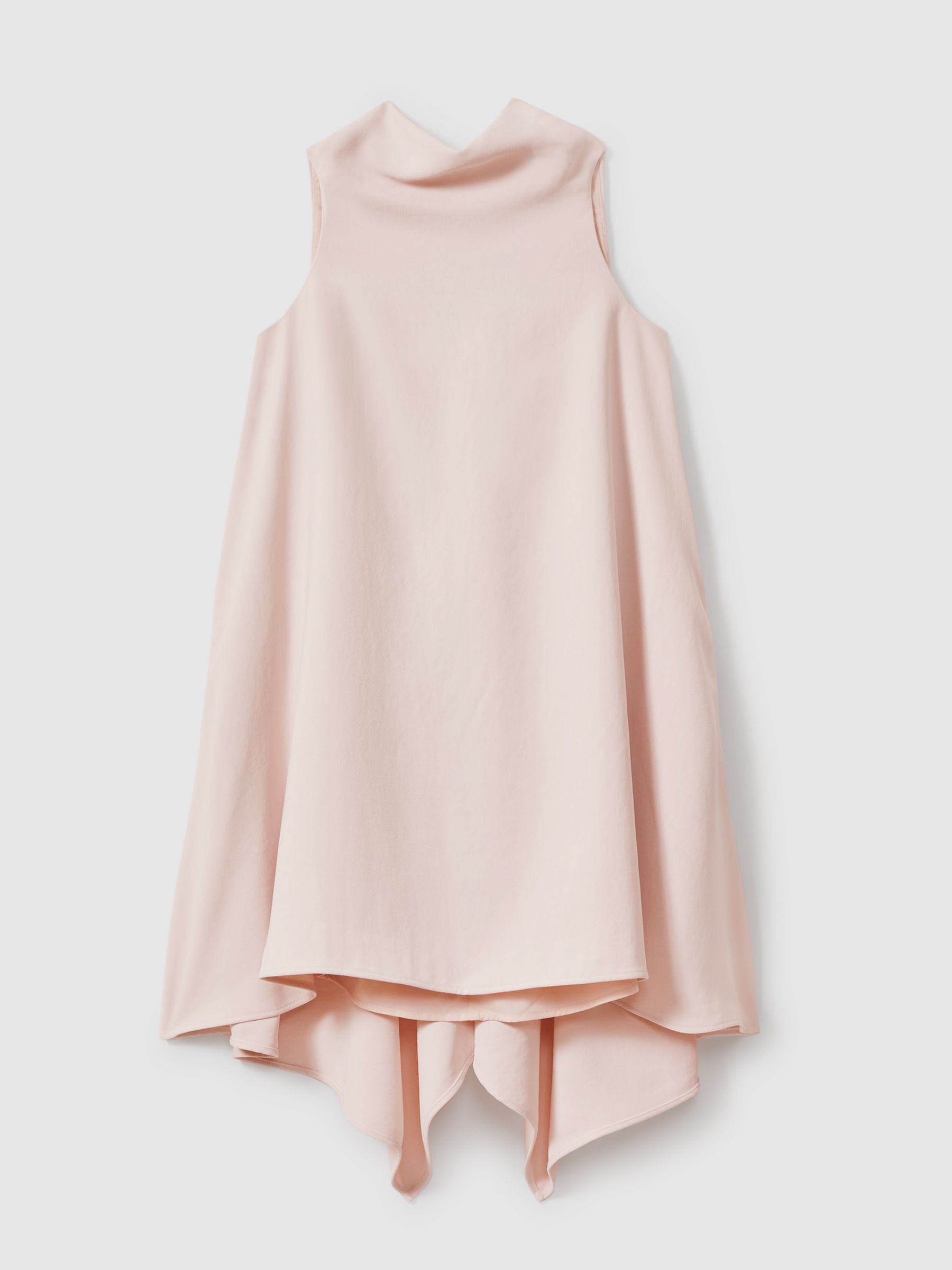 High-Neck Drape Back Mini Dress in Nude - Image 2 of 6