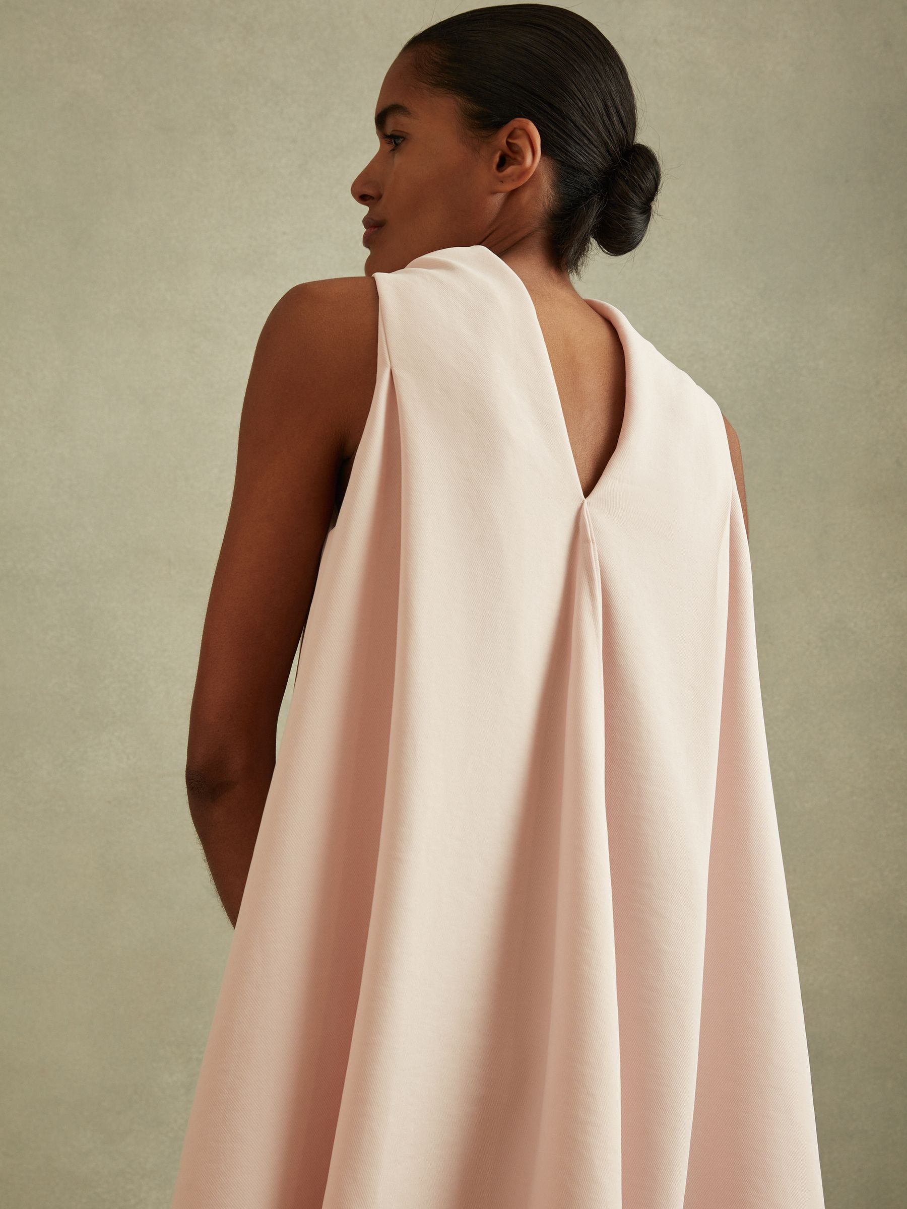 High-Neck Drape Back Mini Dress in Nude - Image 5 of 6