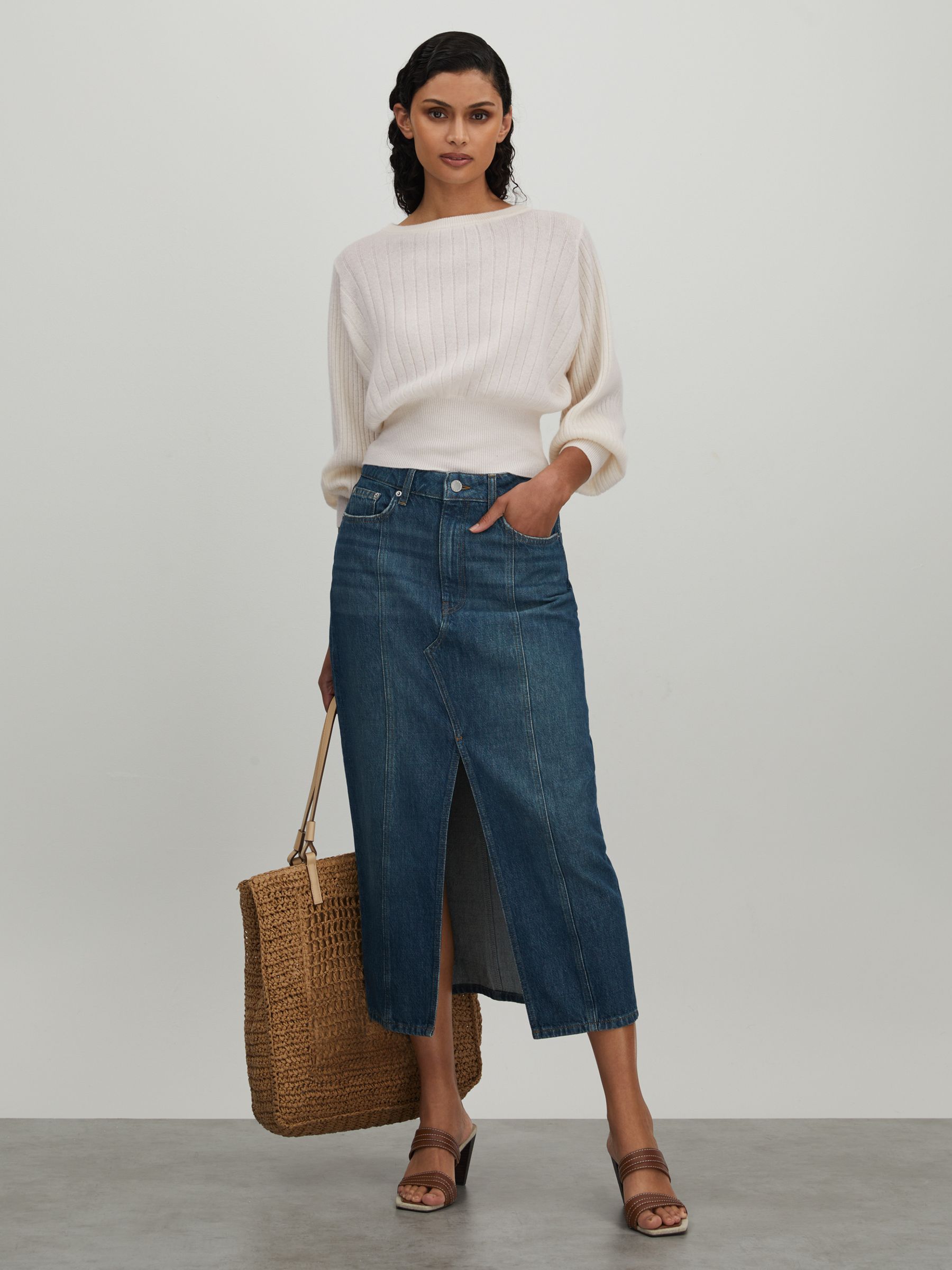 CRUSH Collection Cashmere Blouson Sleeve Jumper in White - Image 3 of 5