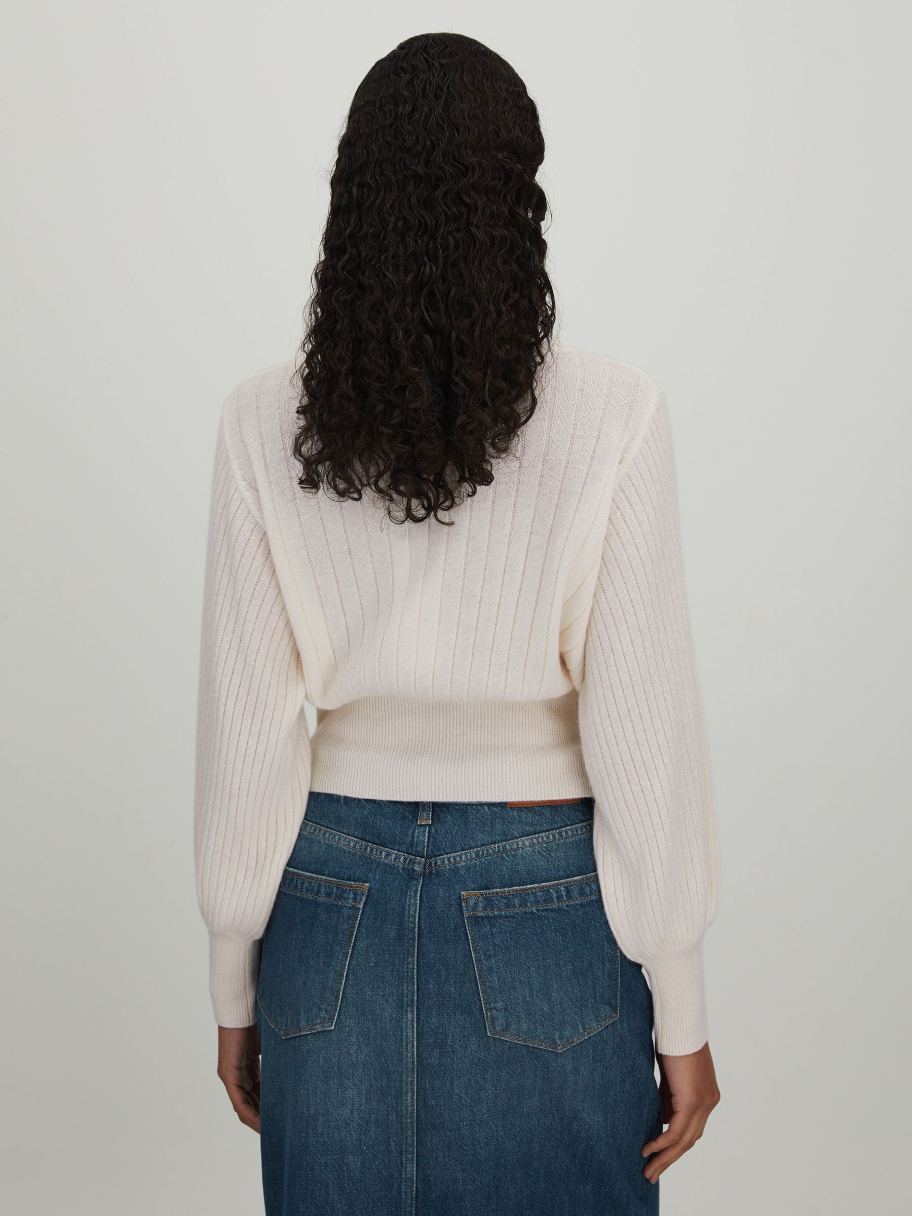 CRUSH Collection Cashmere Blouson Sleeve Jumper in White - Image 4 of 5
