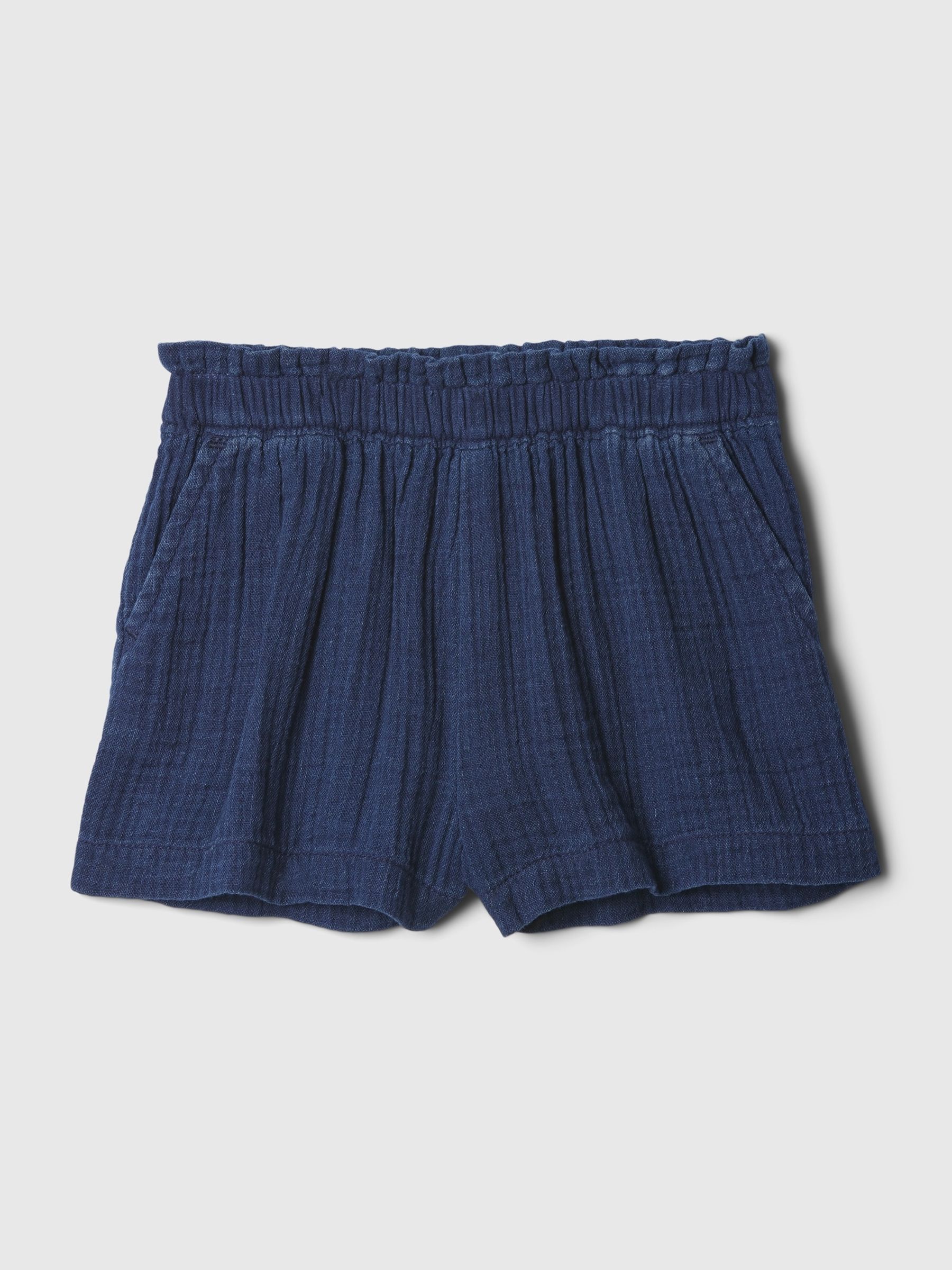 Dark Blue Crinkle Cotton Pull On Shorts (12mths-5yrs) - Image 1 of 3