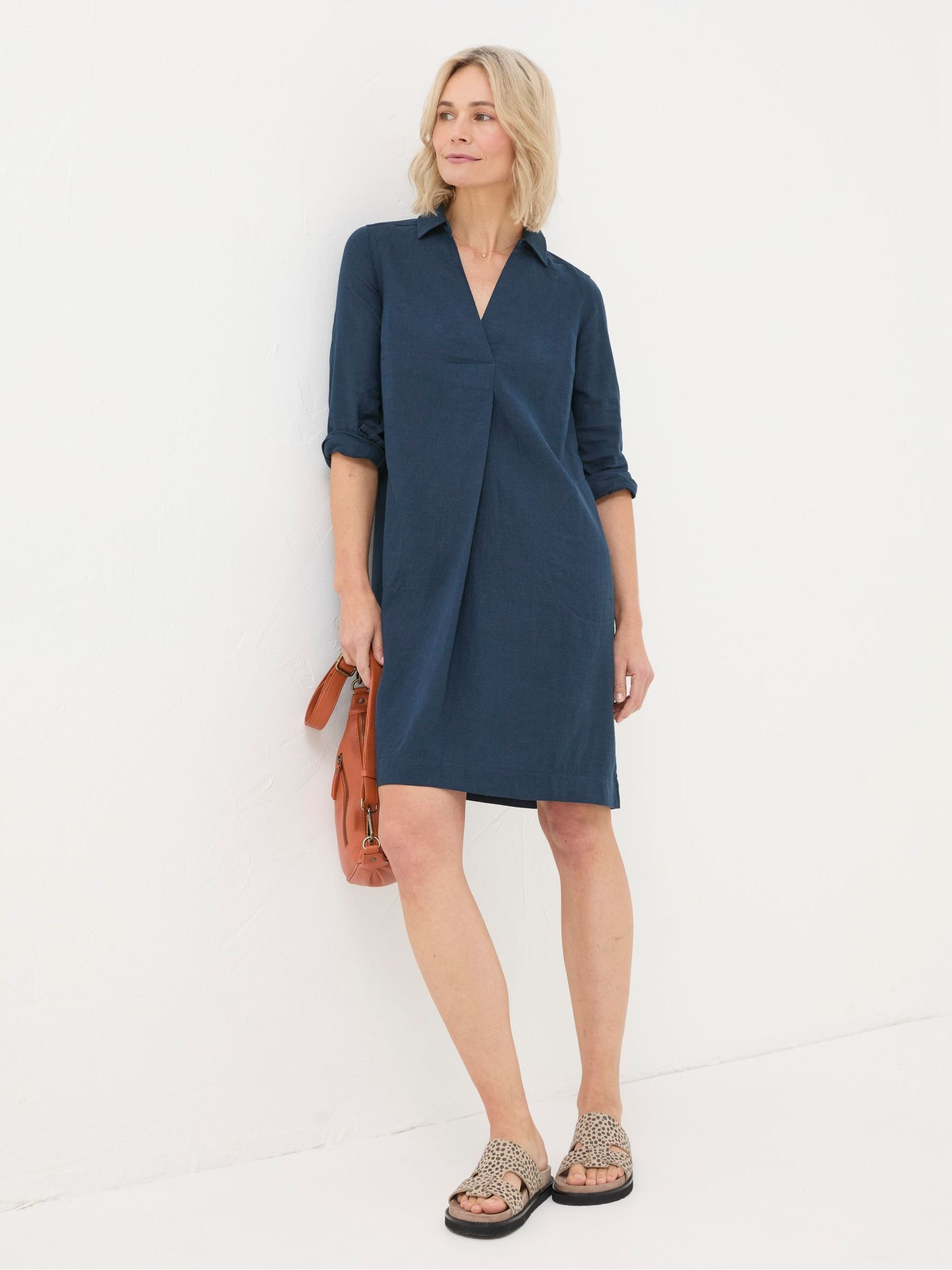 Mina Blue Linen Blend Tunic Dress FatFace