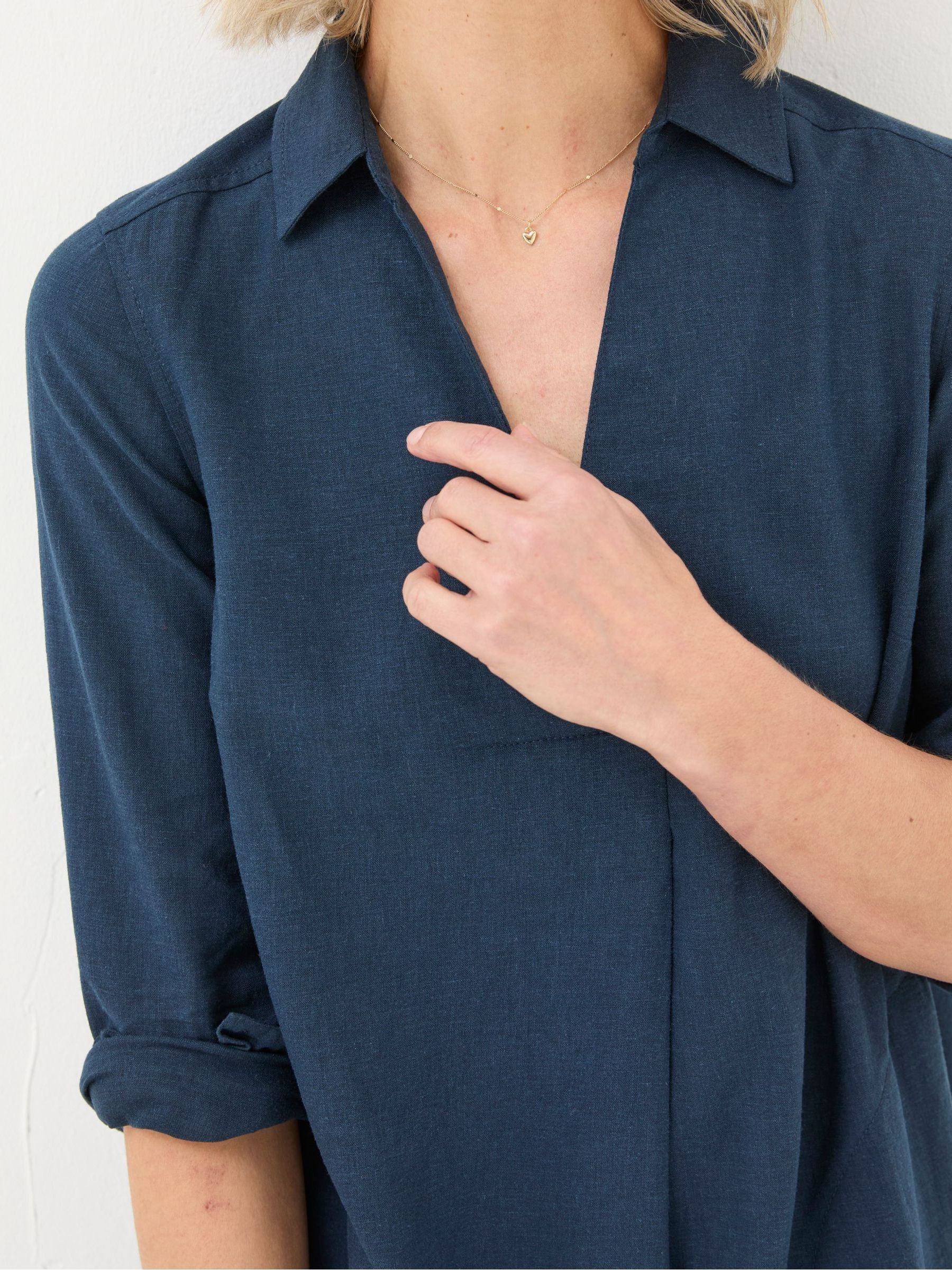 Mina Blue Linen Blend Tunic Dress - Image 2 of 6