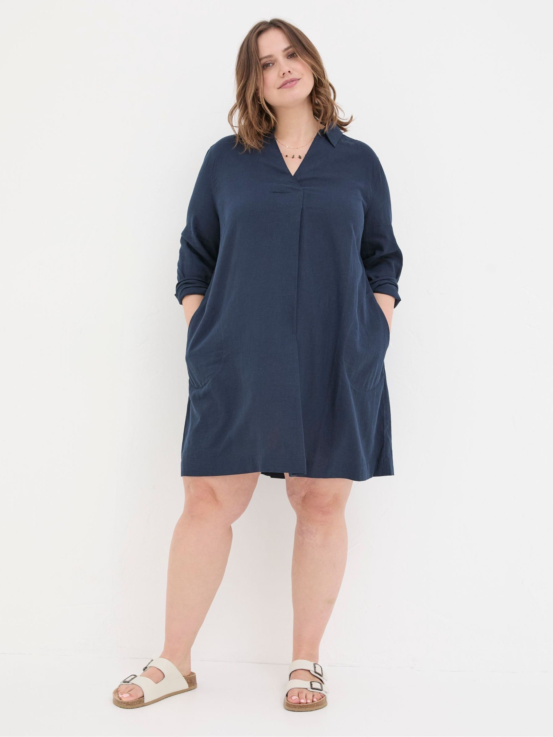 Mina Blue Linen Blend Tunic Dress - Image 3 of 6