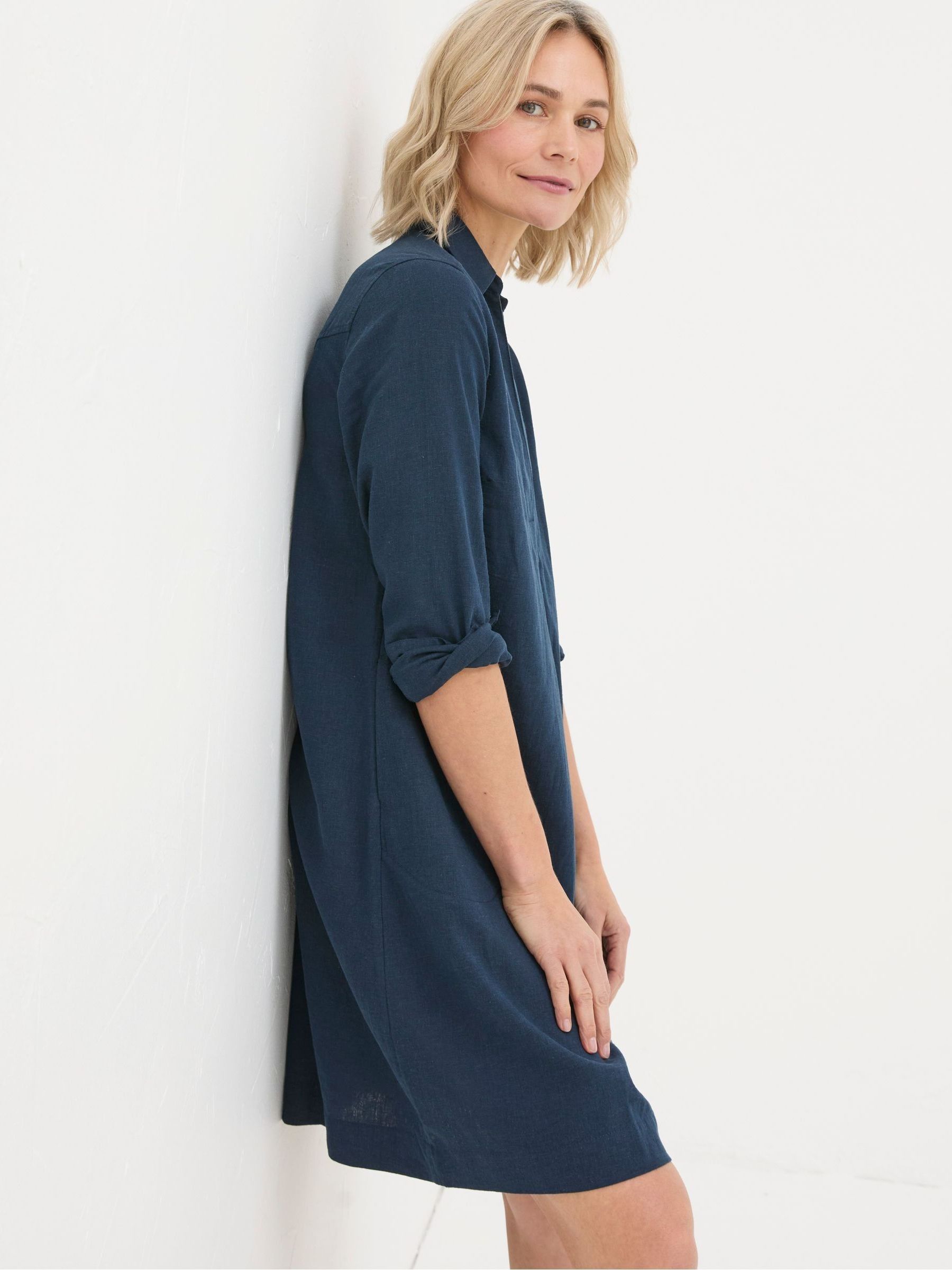 Mina Blue Linen Blend Tunic Dress - Image 4 of 6