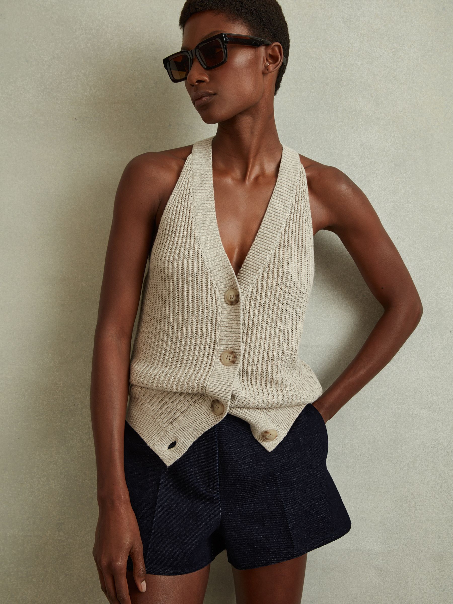 High-Rise Denim Suit Shorts in Dark Blue - Image 1 of 6