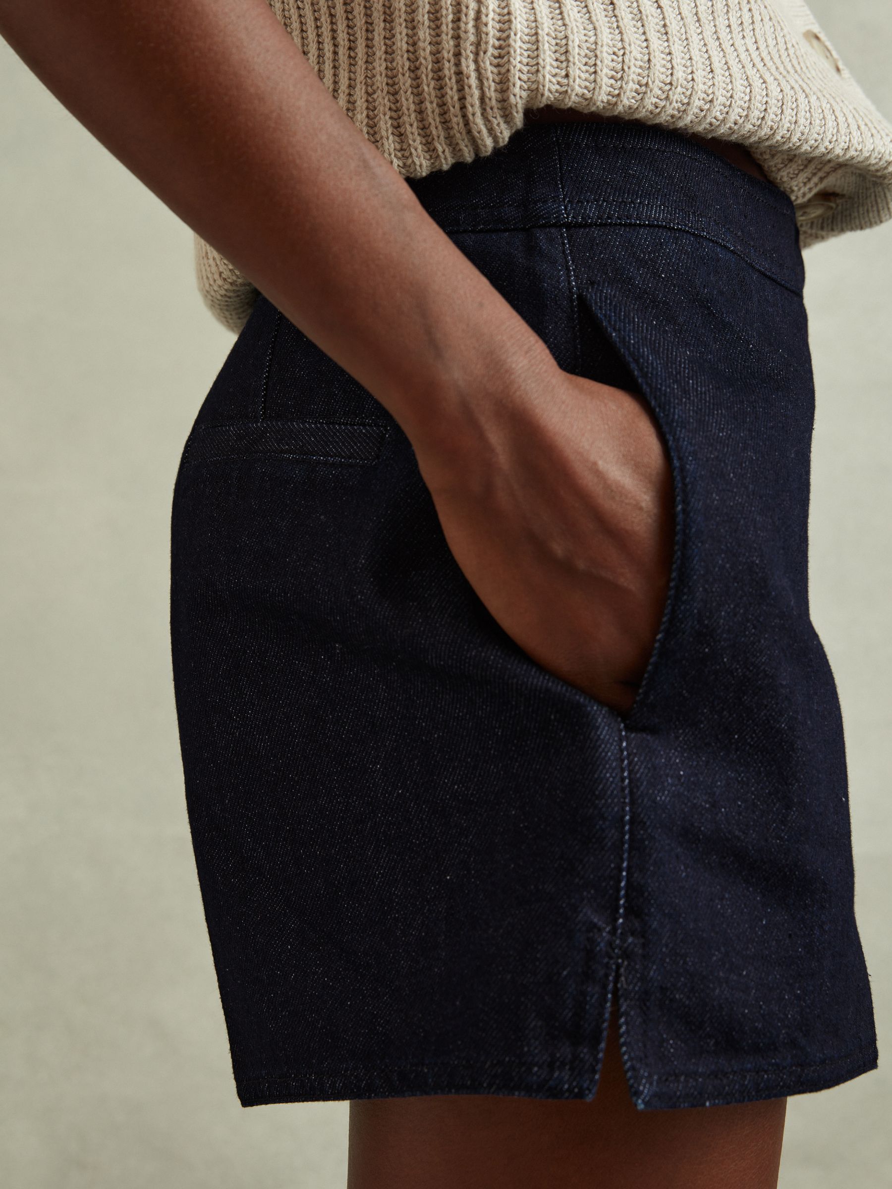 High-Rise Denim Suit Shorts in Dark Blue - Image 3 of 6