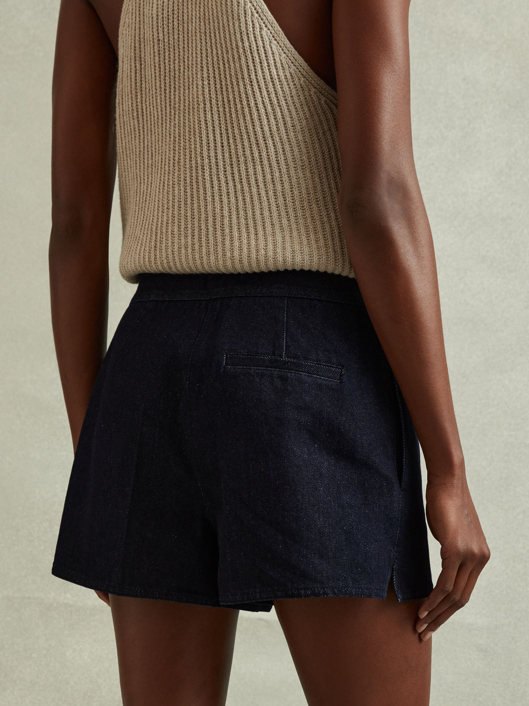 High-Rise Denim Suit Shorts in Dark Blue - Image 4 of 6