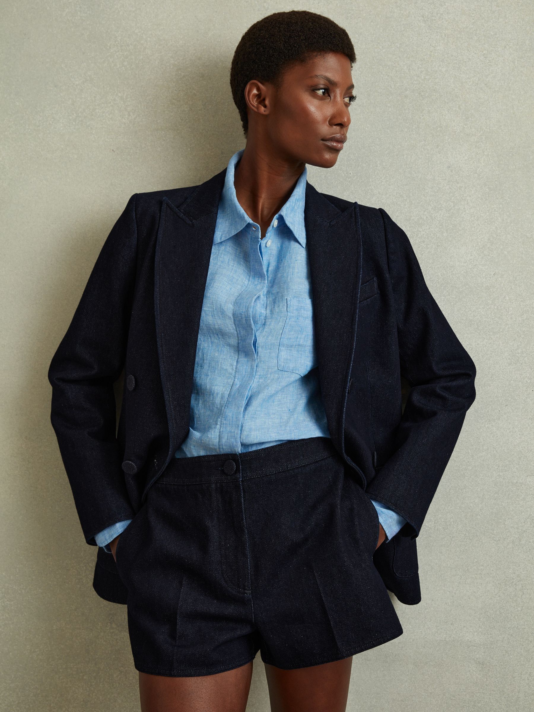 High-Rise Denim Suit Shorts in Dark Blue - Image 5 of 6