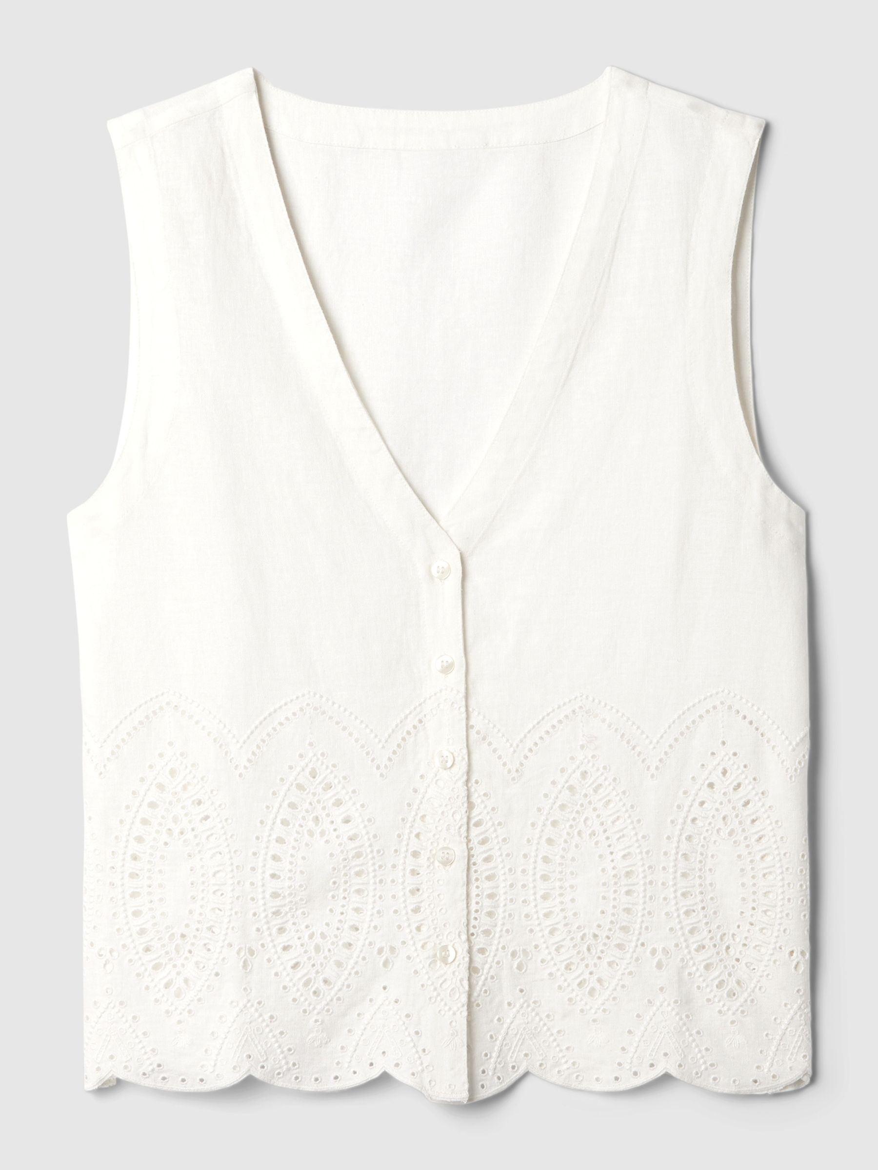 White Linen Blend Waistcoat Vest - Image 5 of 5