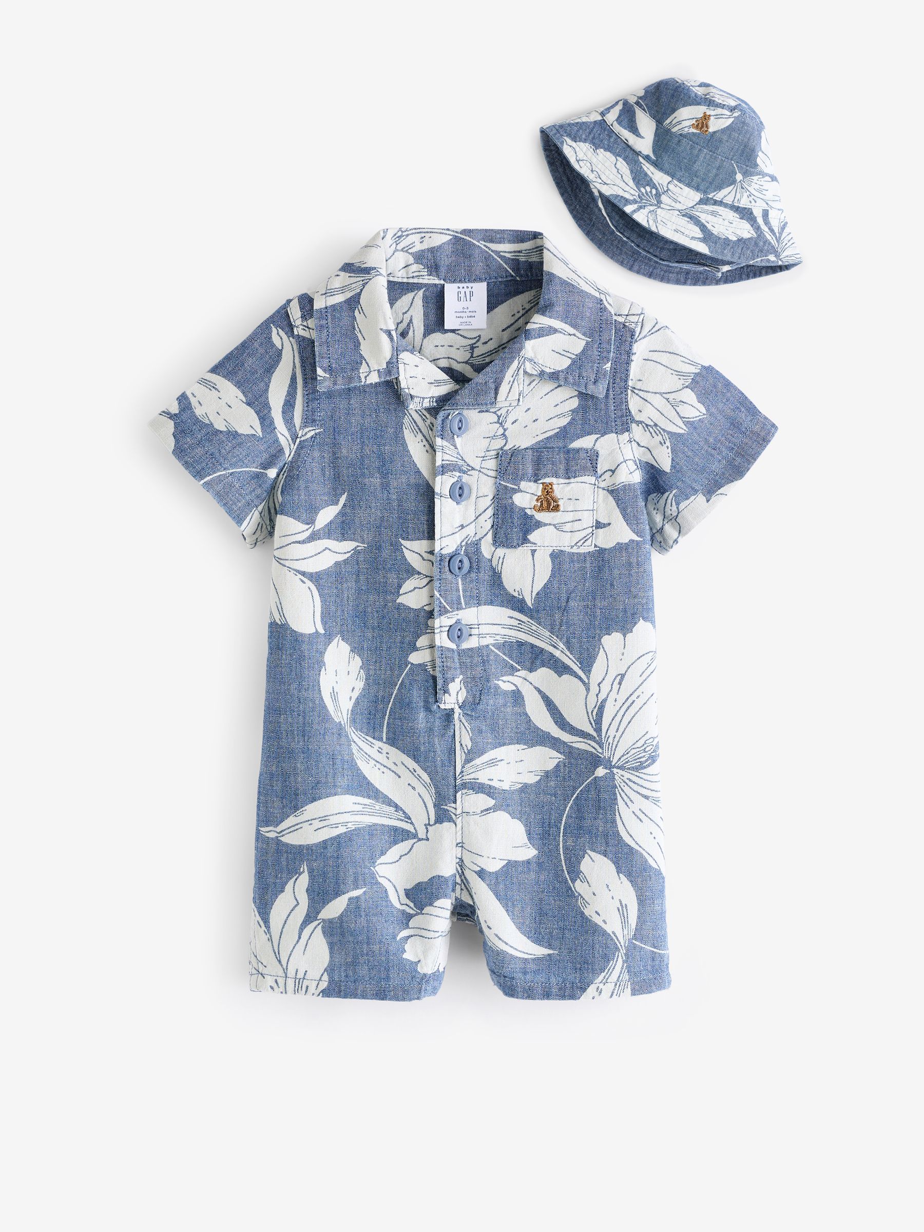 Blue Brannan Bear Print Short Sleeve Baby Romper & Hat (Newborn-24mths) - Image 1 of 7