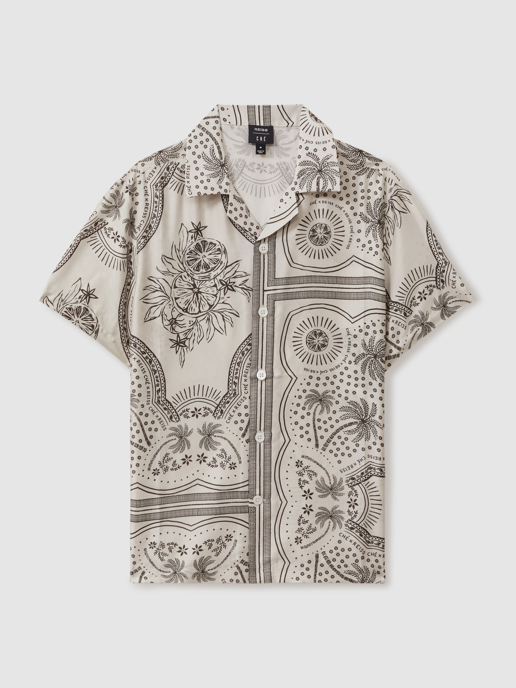 Reiss | Ché Printed Cuban Collar Shirt in Champagne/Brown - Image 2 of 6
