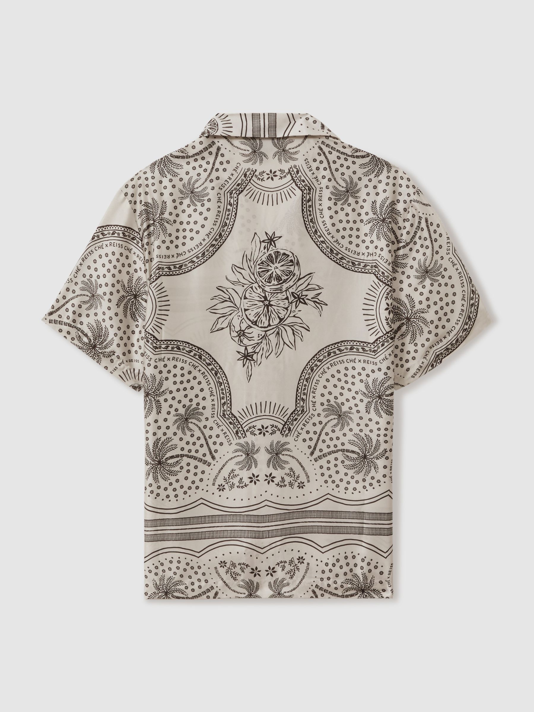 Reiss | Ché Printed Cuban Collar Shirt in Champagne/Brown - Image 4 of 6