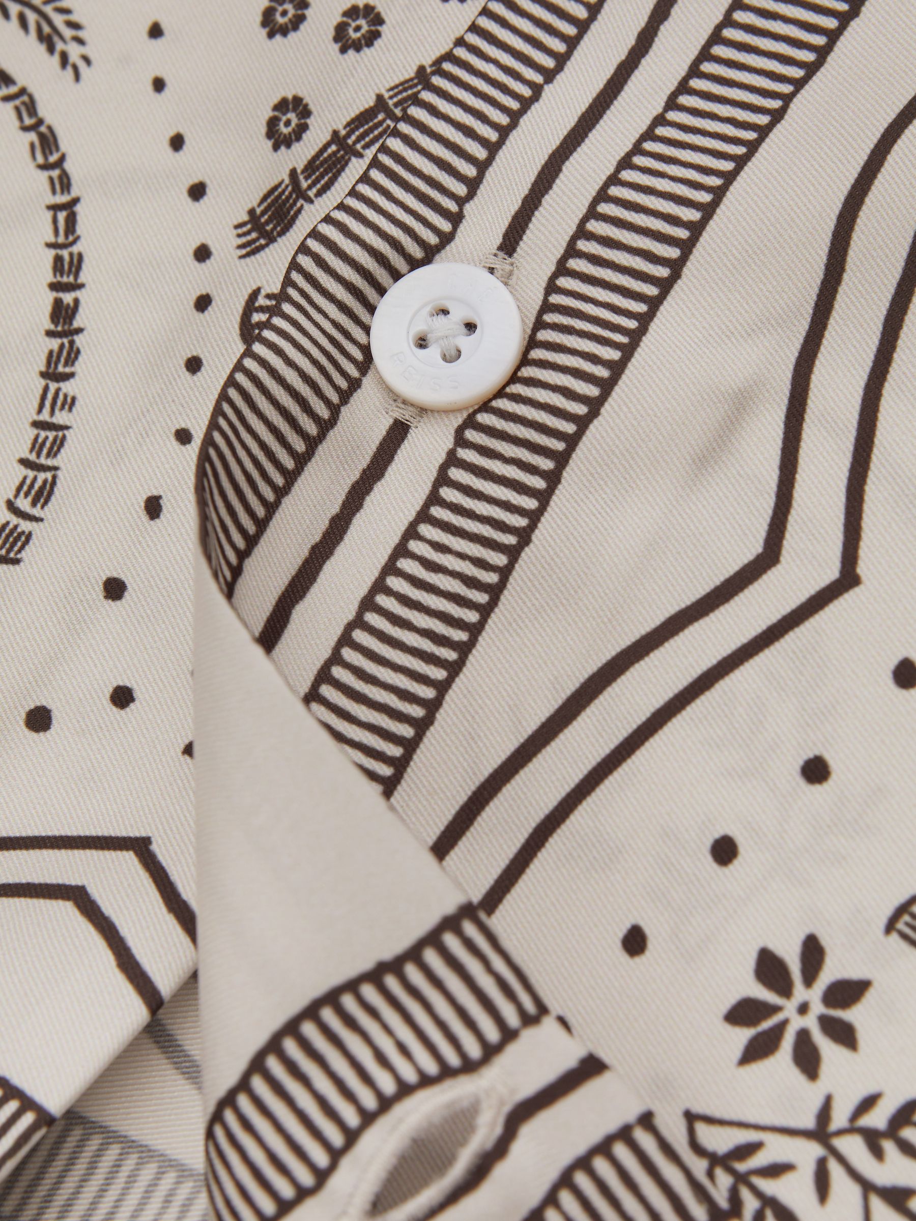 Reiss | Ché Printed Cuban Collar Shirt in Champagne/Brown - Image 6 of 6