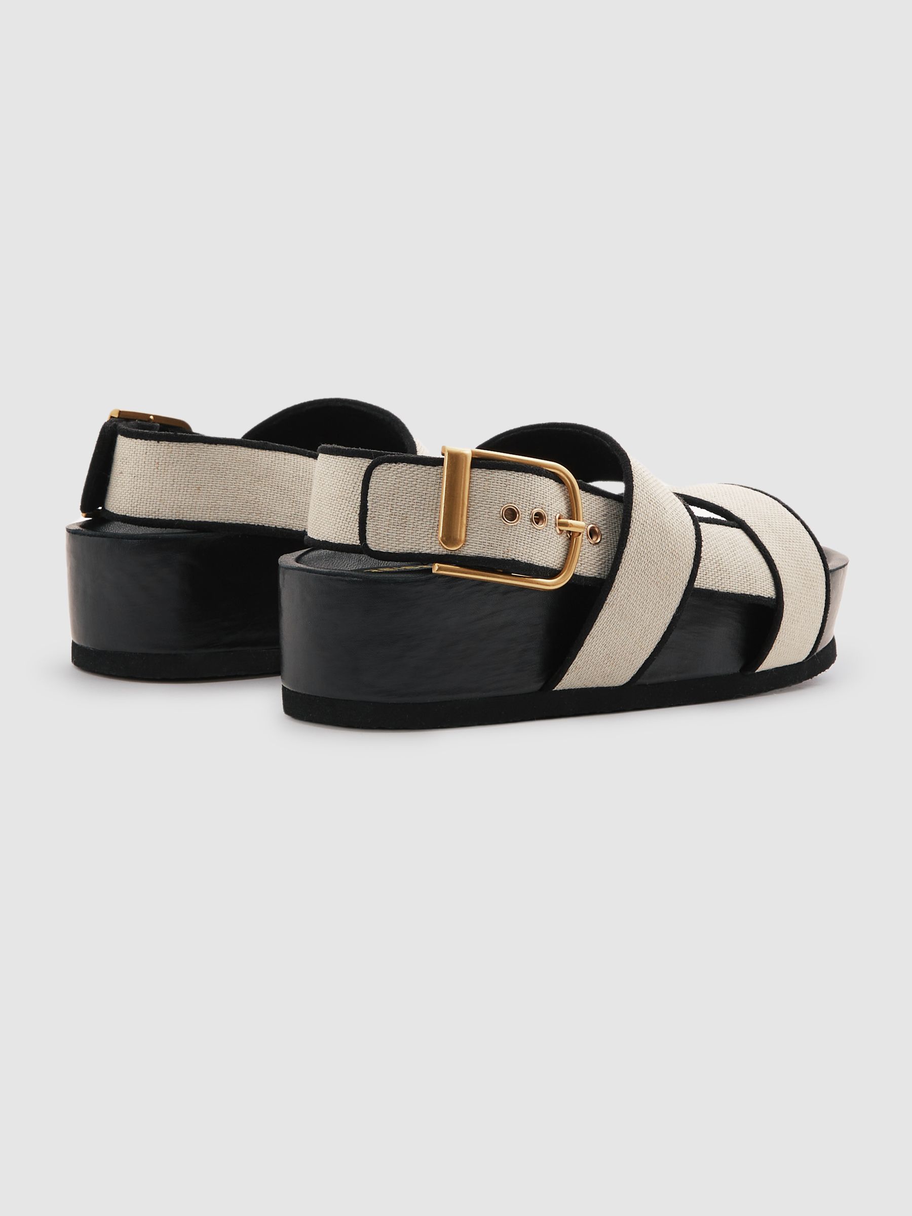 Strappy Chunky Canvas Sandals in Black - Image 4 of 5