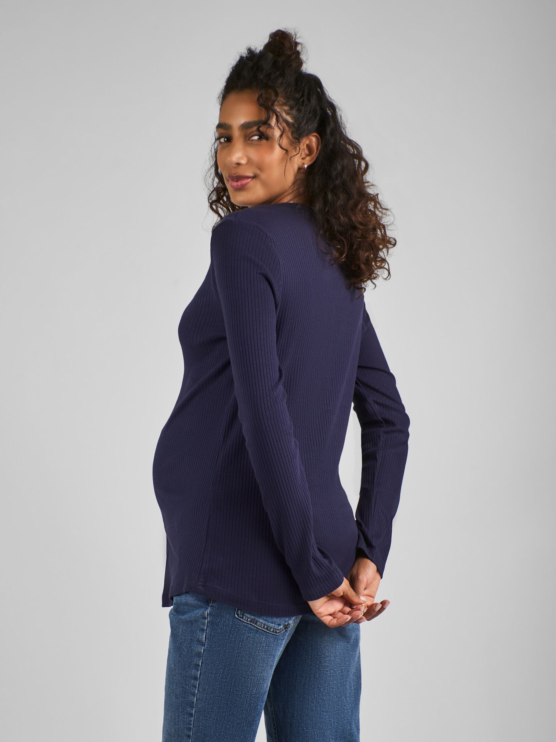 Navy Blue Popper Front Jersey Maternity Top - Image 2 of 4