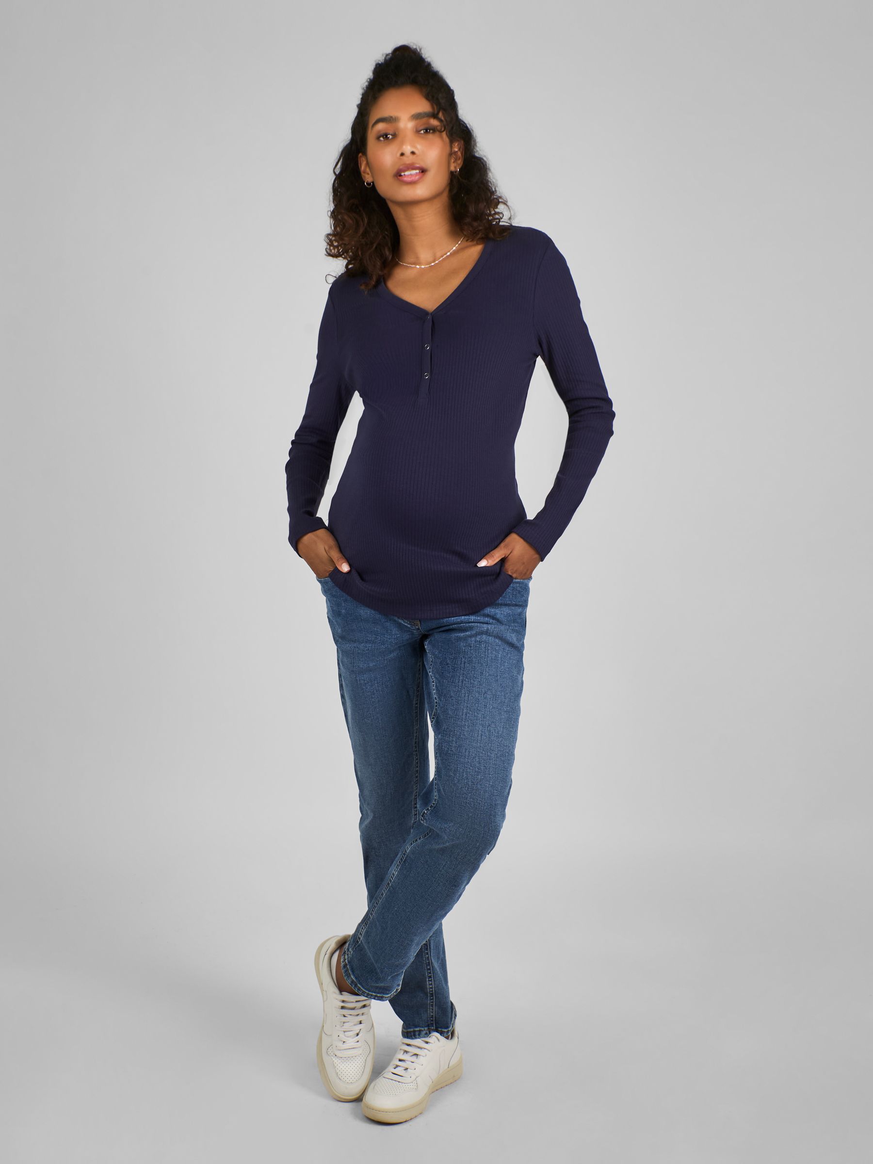 Navy Blue Popper Front Jersey Maternity Top - Image 3 of 4