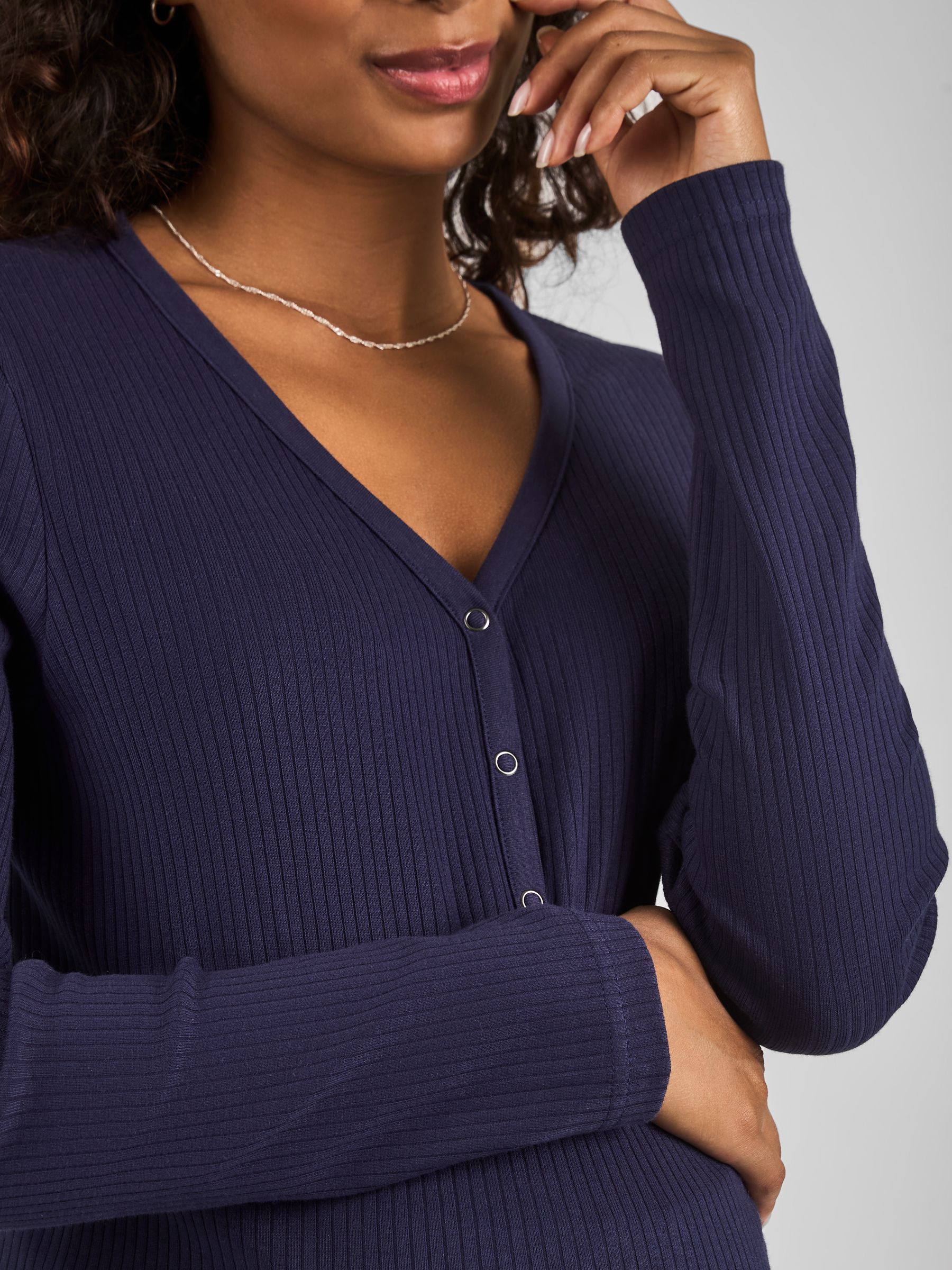 Navy Blue Popper Front Jersey Maternity Top - Image 4 of 4