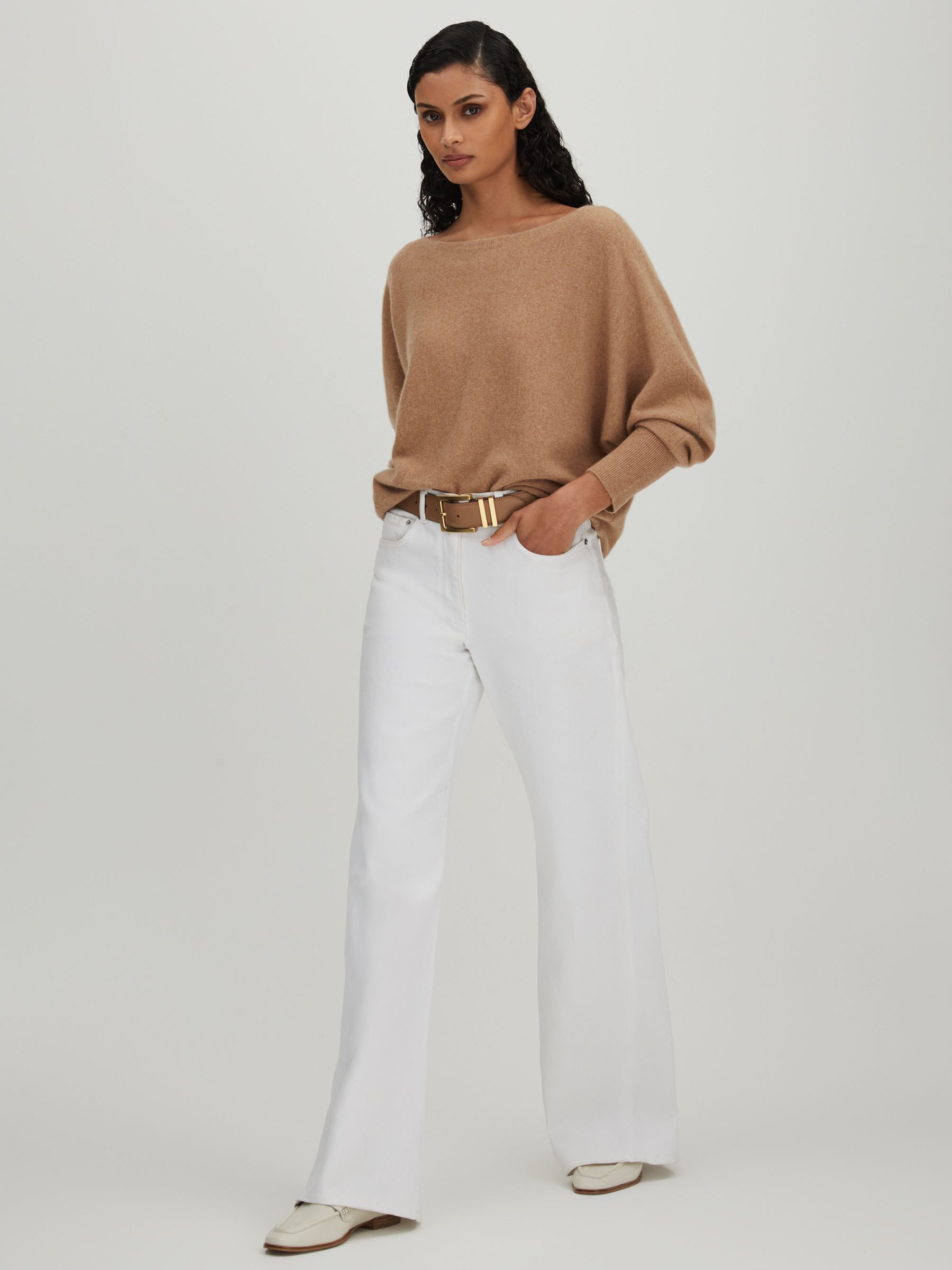 CRUSH Collection Cashmere Batwing Jumper in Soft Camel - Image 3 of 5