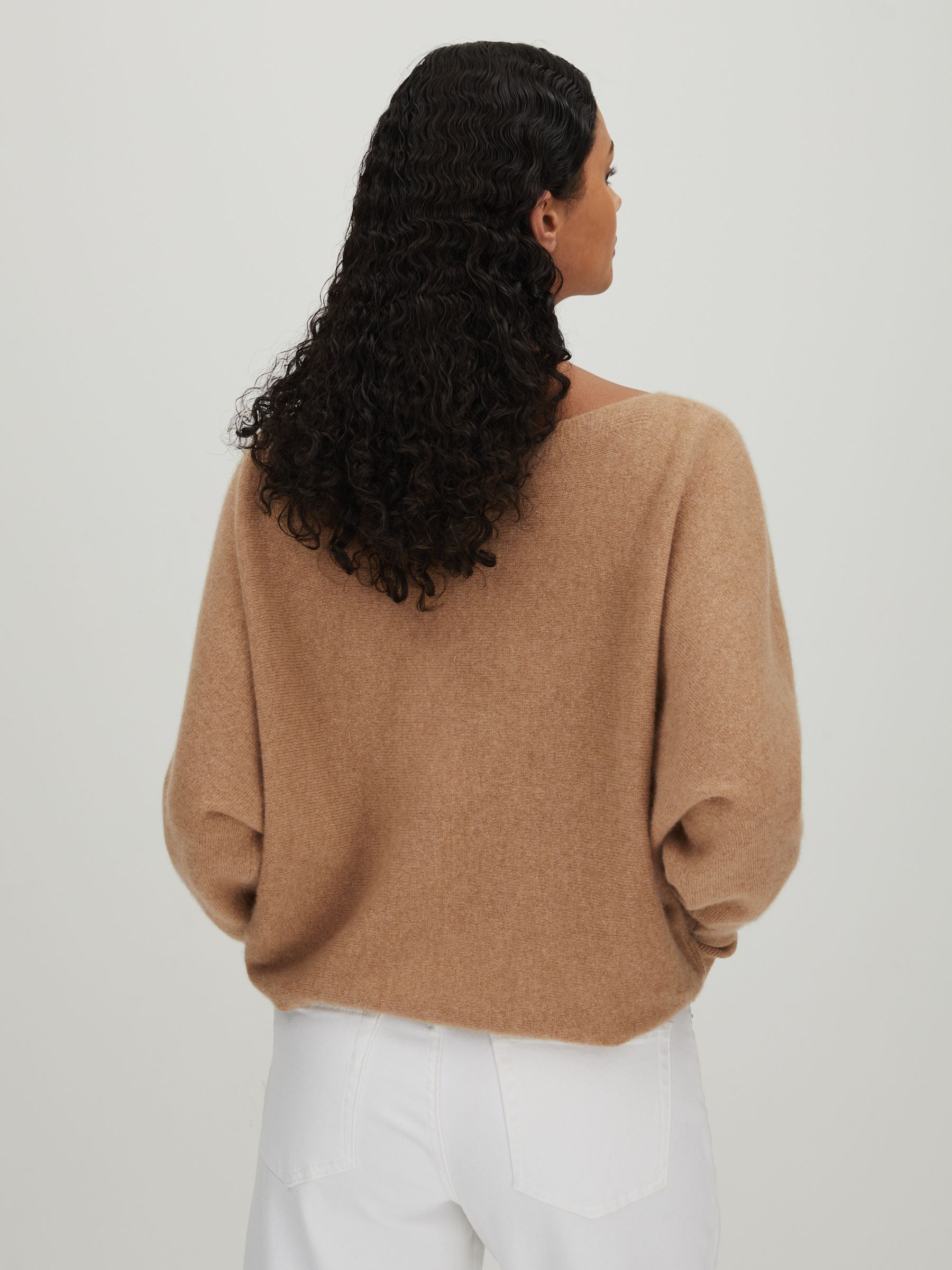 CRUSH Collection Cashmere Batwing Jumper in Soft Camel - Image 4 of 5