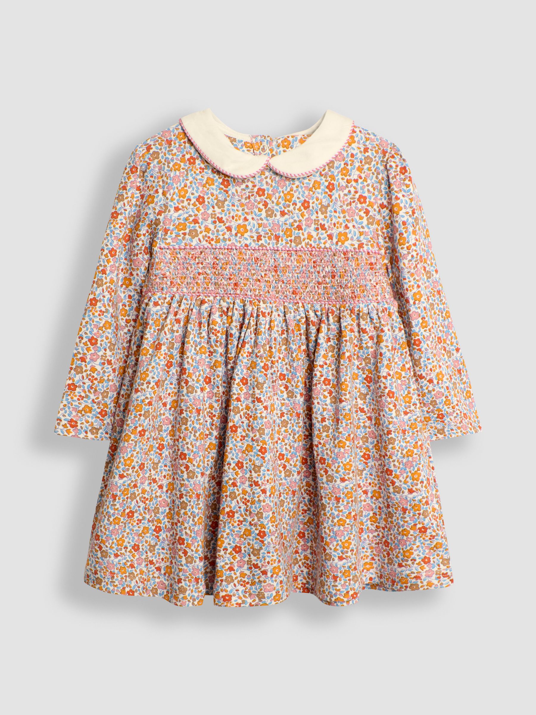 Mustard Floral Smocked Peter Pan Dress - Image 1 of 3