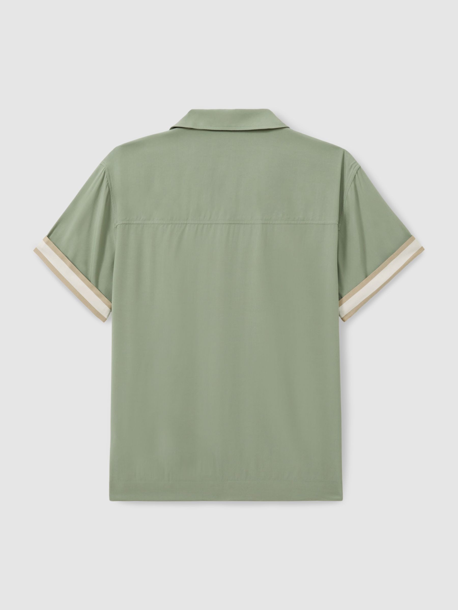 Reiss | Ché Cuff Detail Cuban Collar Shirt in Sage Green - Image 4 of 6