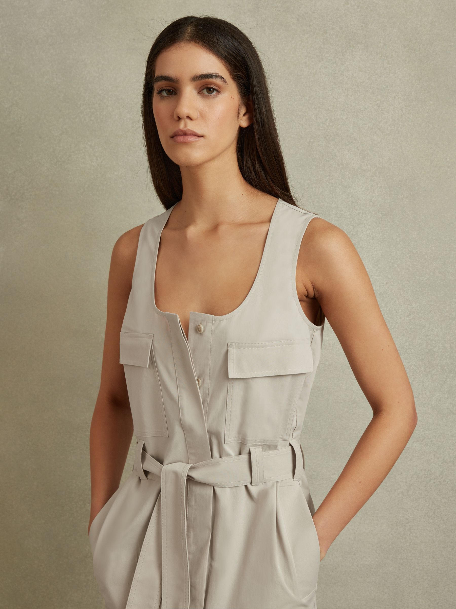 Utility Belted Midi Dress in Stone - Image 4 of 6