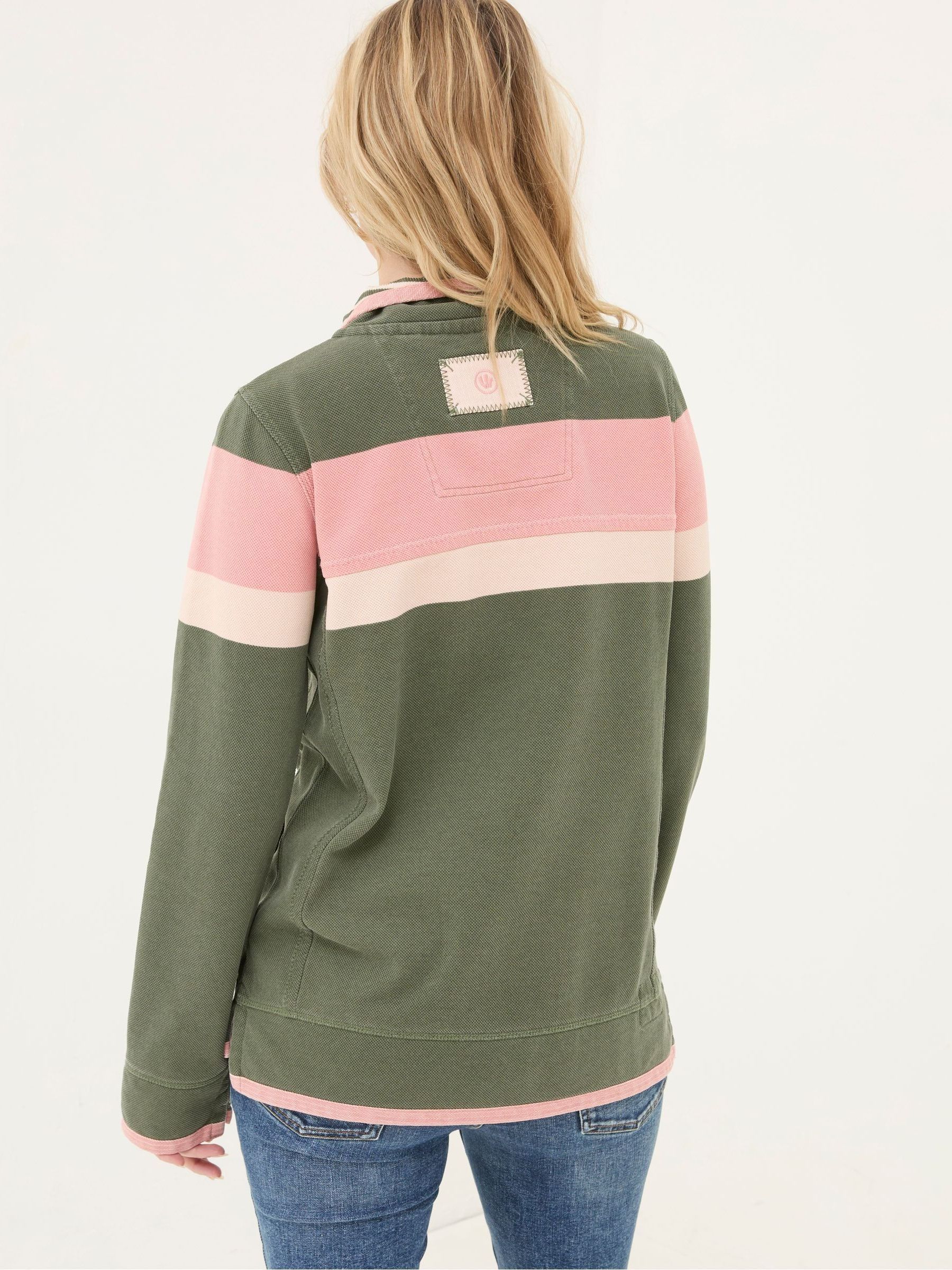 Airlie Olive & Pink Striped Sweat Top - Image 2 of 5