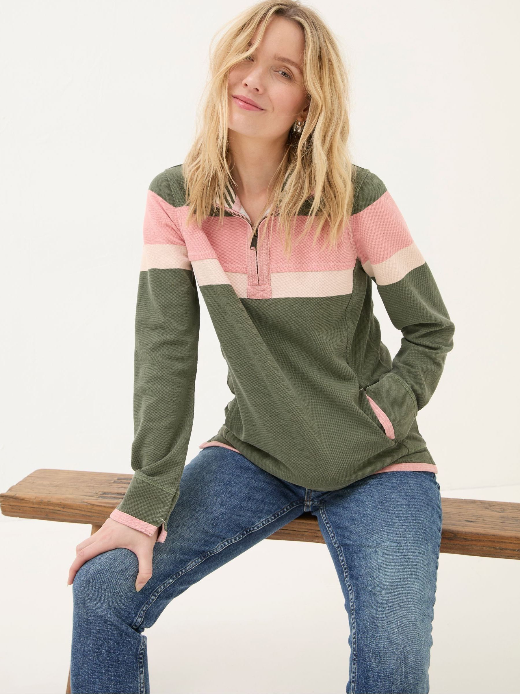 Airlie Olive & Pink Striped Sweat Top - Image 3 of 5