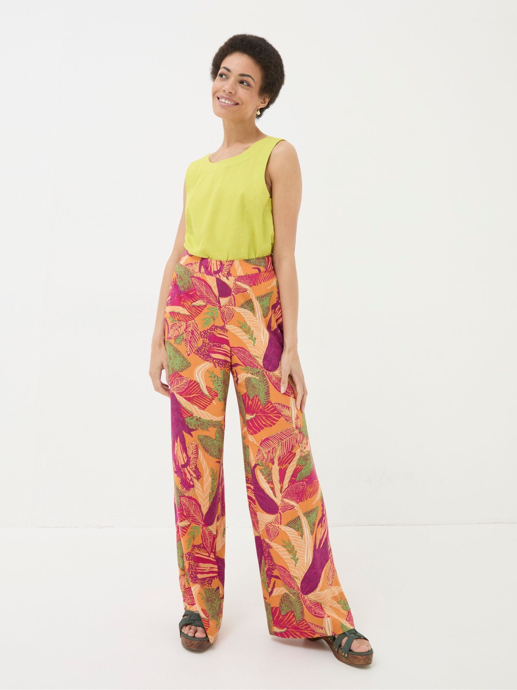 Falon Orange Tropical Floral Wide Leg Trousers - Image 3 of 5