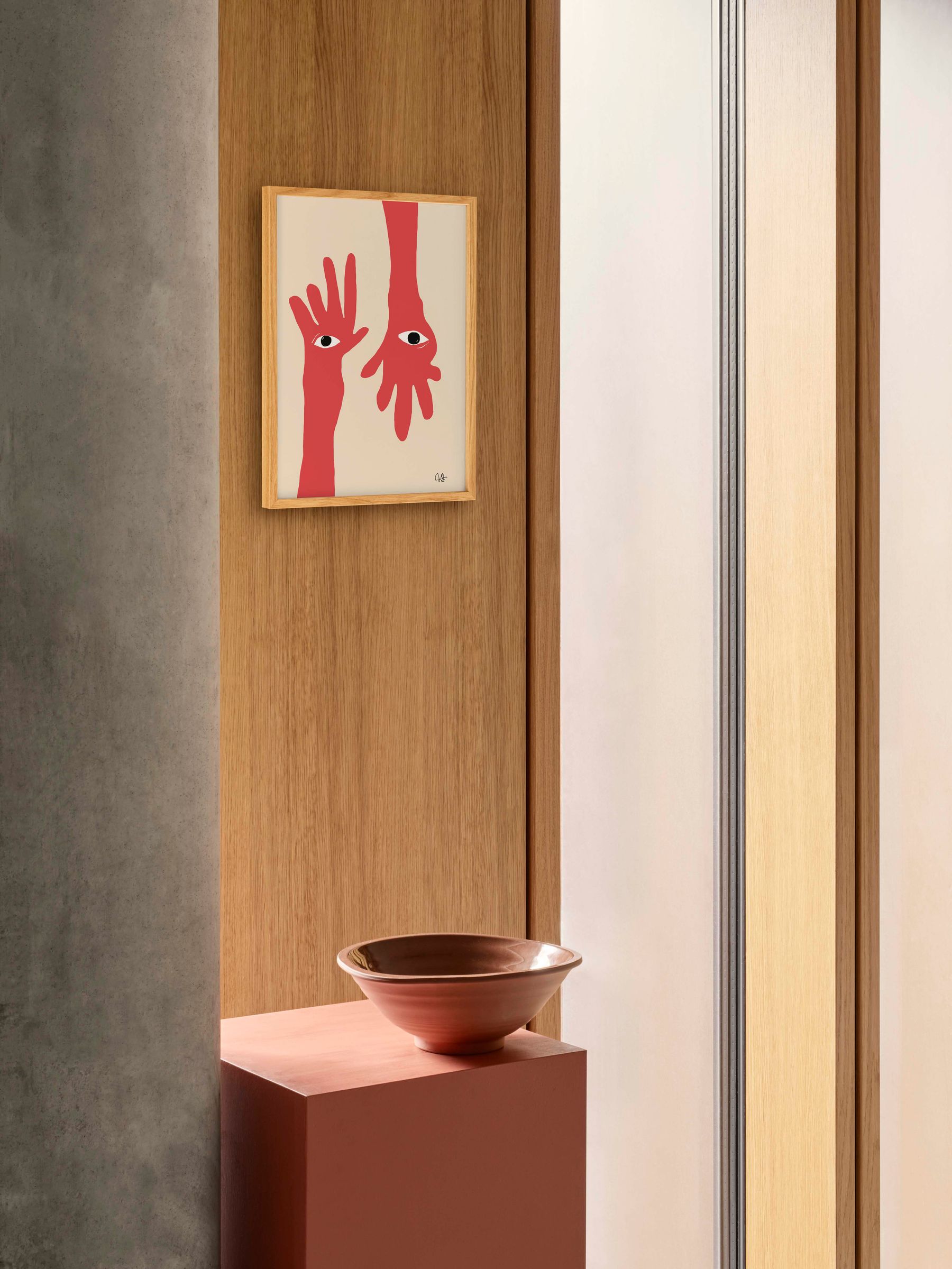 Paper Collective Cream Hamsa Hands Framed Wall Art Print in Natural Oak Frame - Image 3 of 4