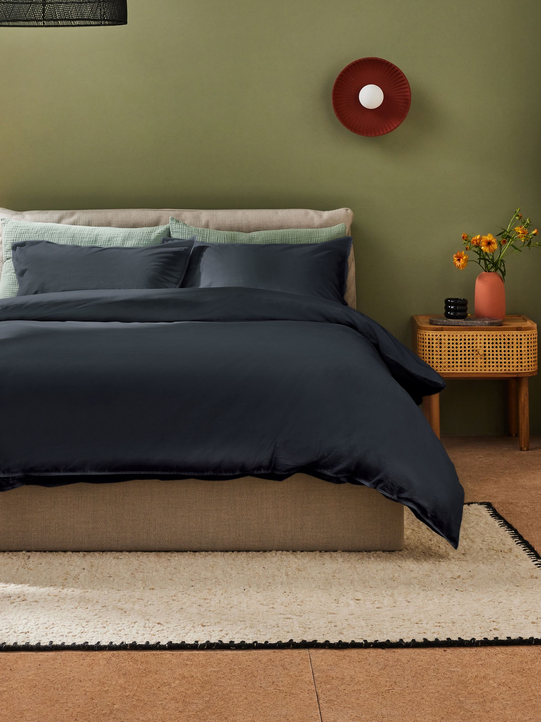 Cosy Washed Cotton Duvet Cover and Pillowcase Set in Charcoal Grey - Image 1 of 3