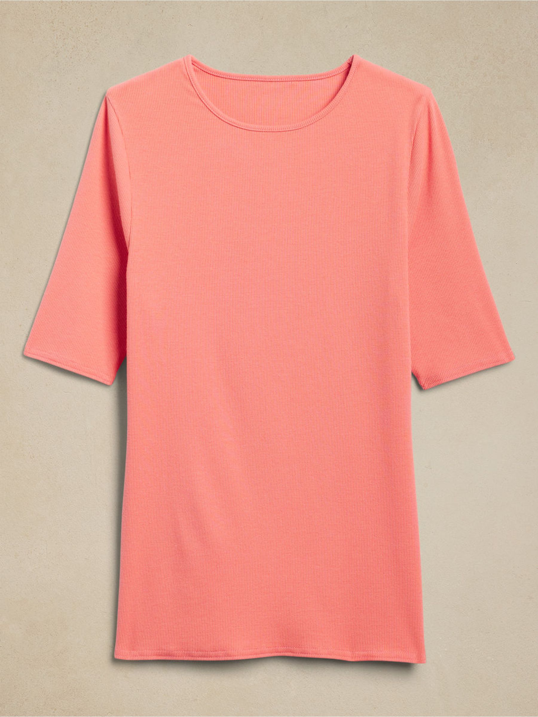 Banana Republic Orange Ribbed Elbow-Sleeve T-Shirt - Image 4 of 4