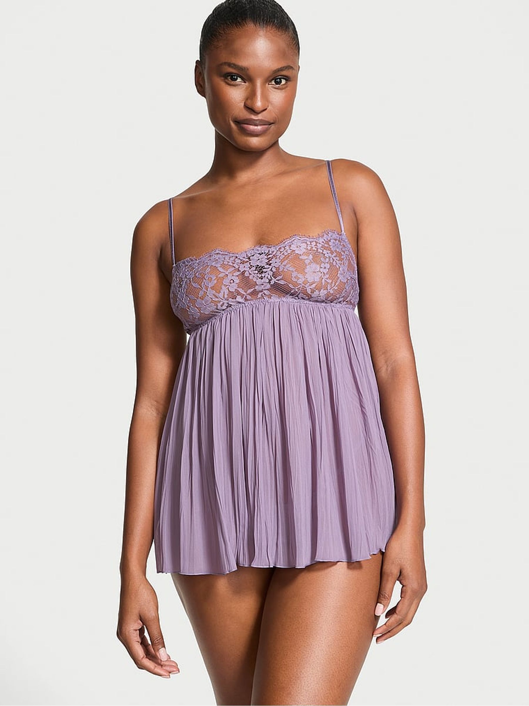 Frozen Plum Purple Lace Top Pleated Babydoll Set - Image 1 of 2