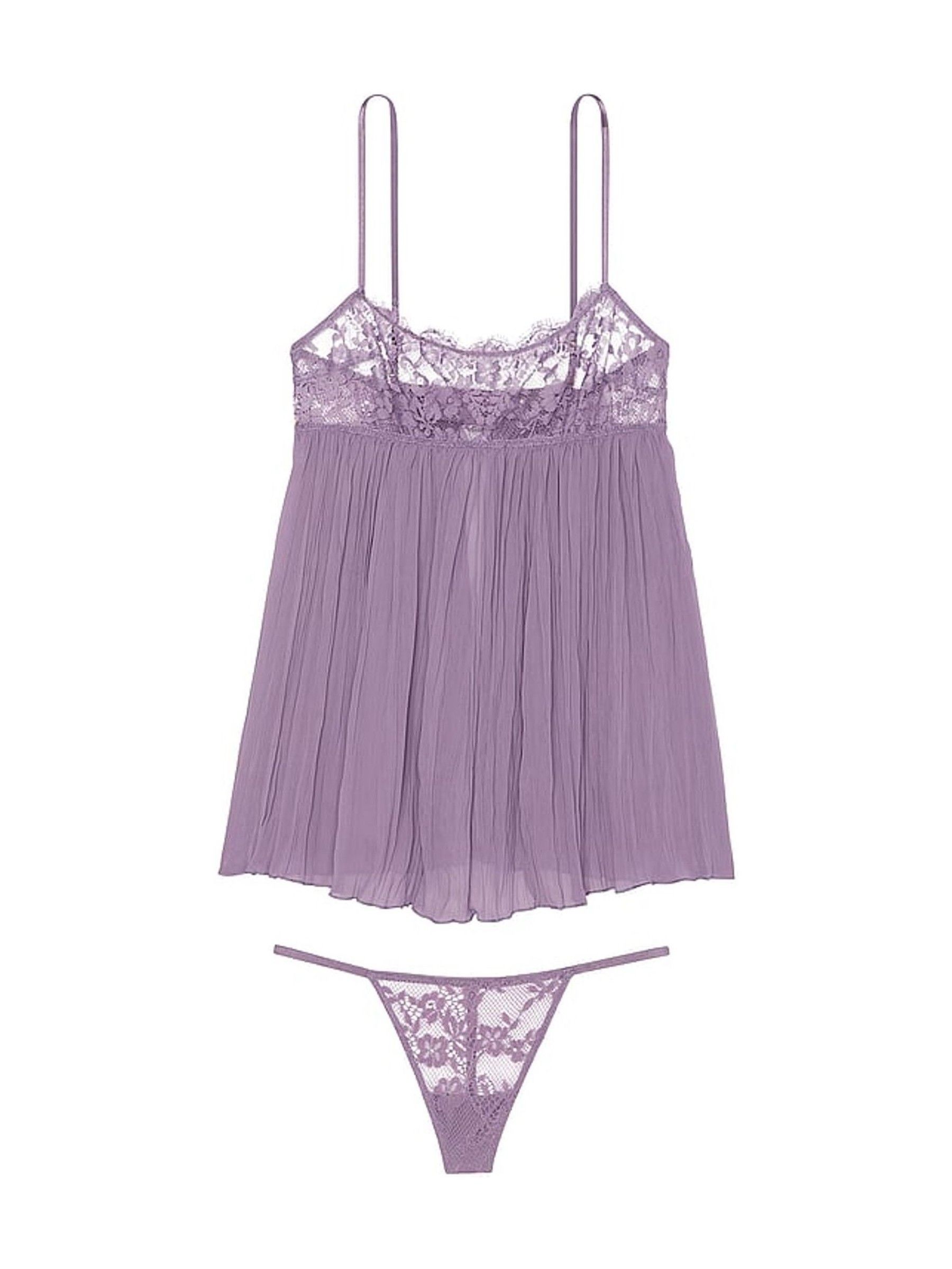 Frozen Plum Purple Lace Top Pleated Babydoll Set - Image 2 of 2