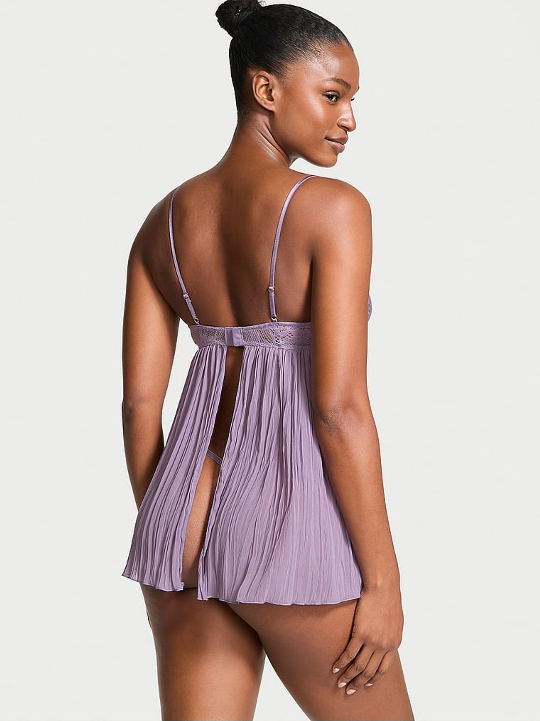 Frozen Plum Purple Lace Top Pleated Babydoll Set - Image 2 of 3