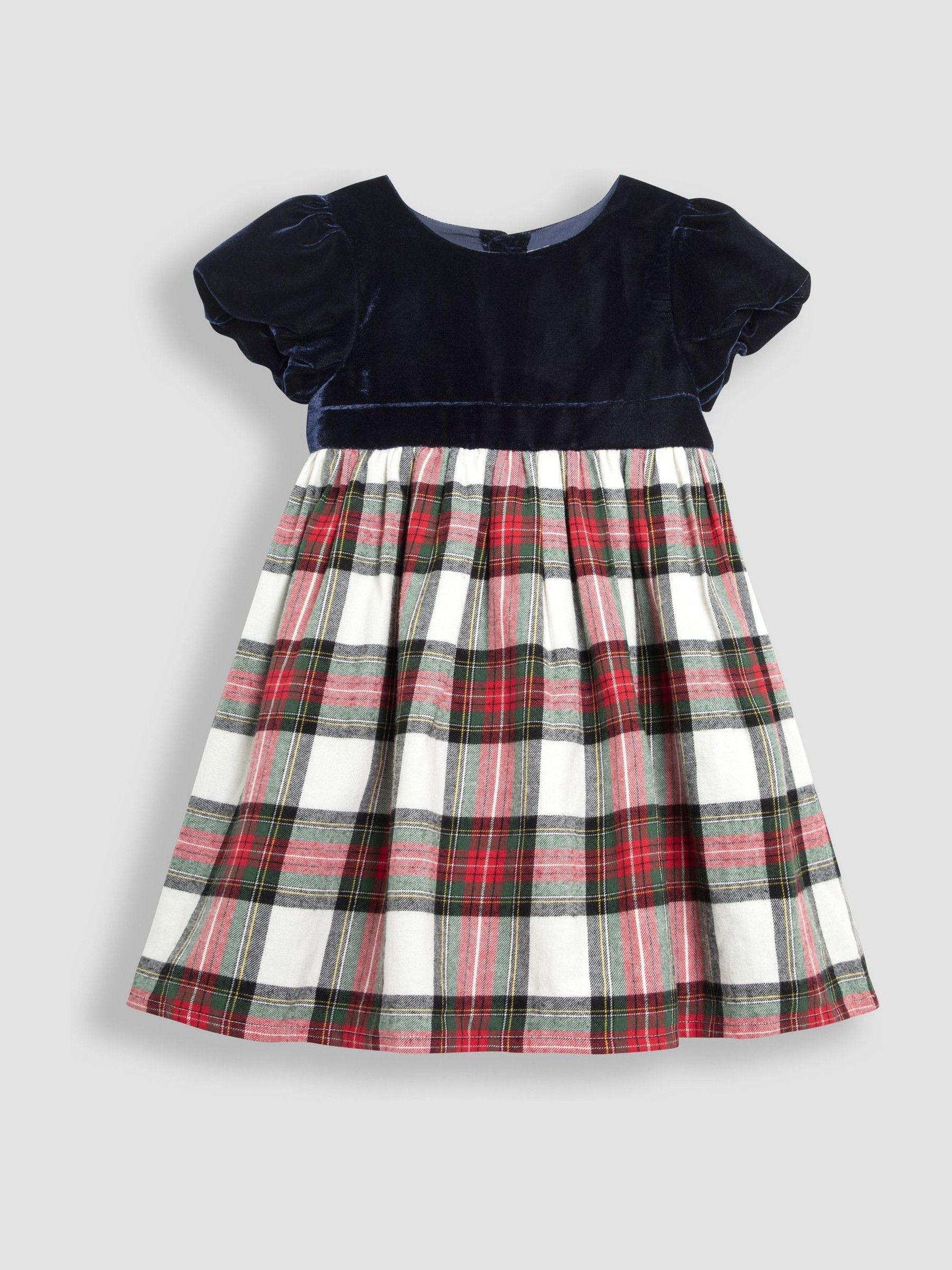 Navy Blue Check & Velvet Party Dress - Image 3 of 6