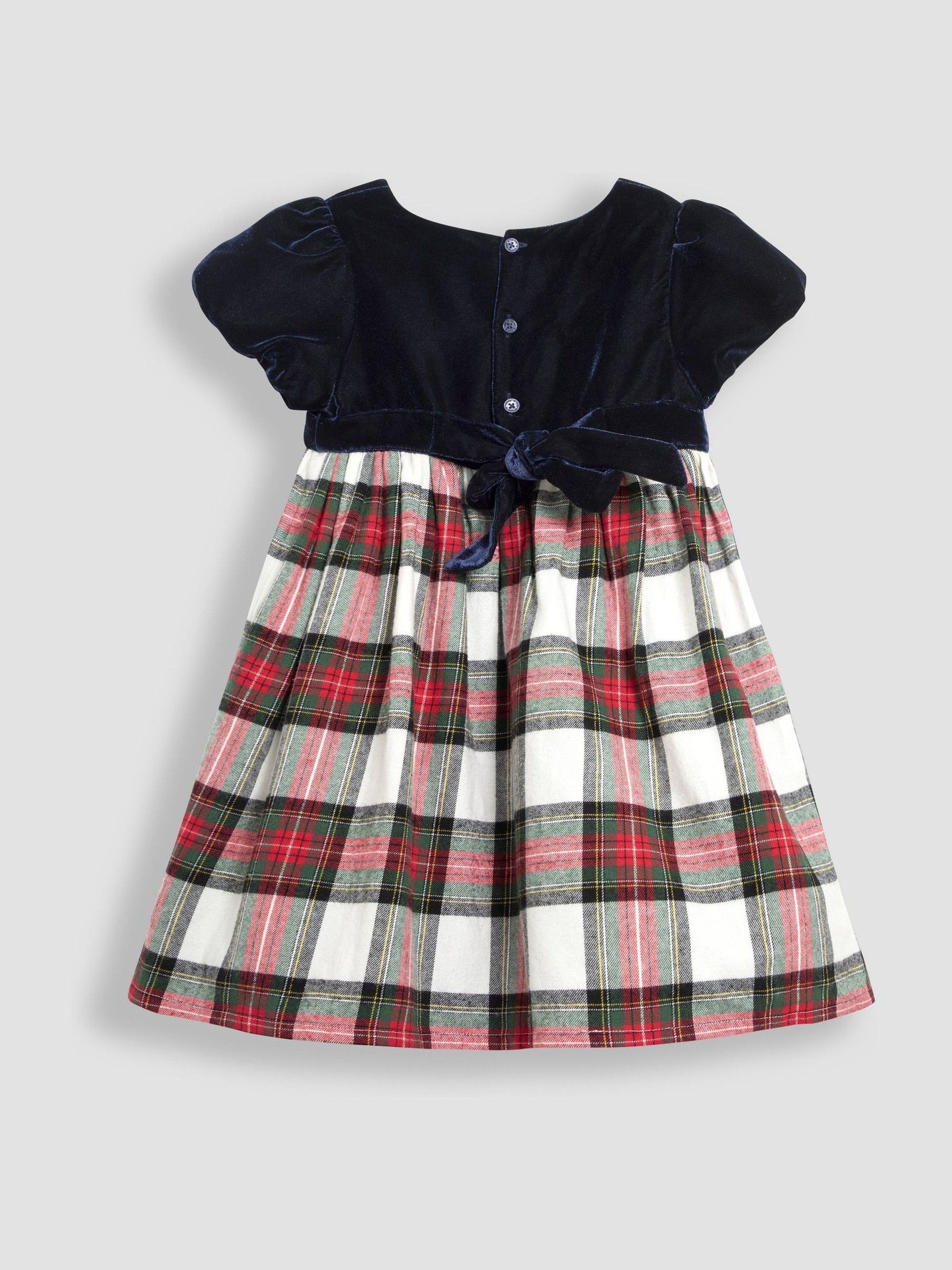 Navy Blue Check & Velvet Party Dress - Image 4 of 6