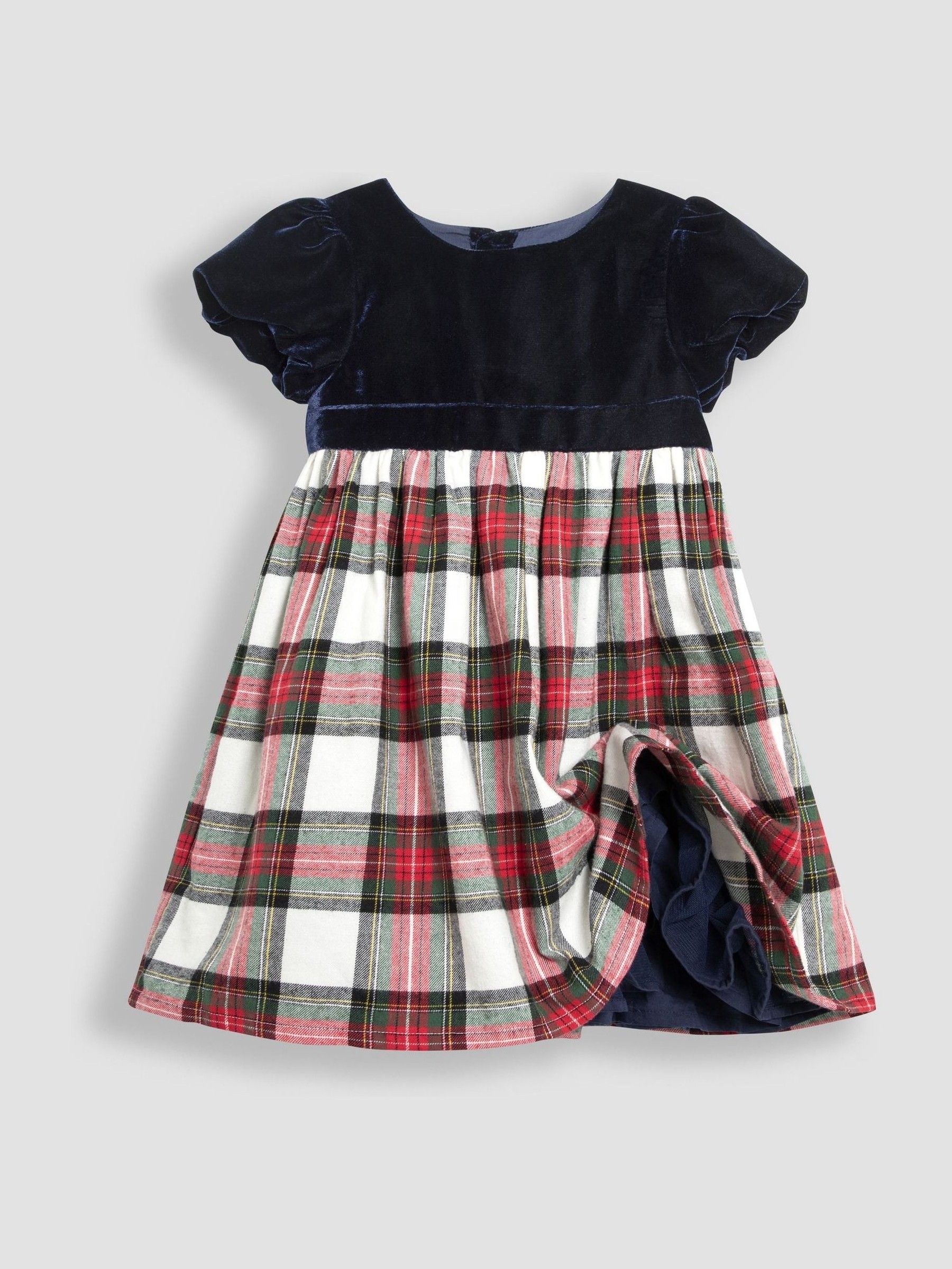 Navy Blue Check & Velvet Party Dress - Image 5 of 6
