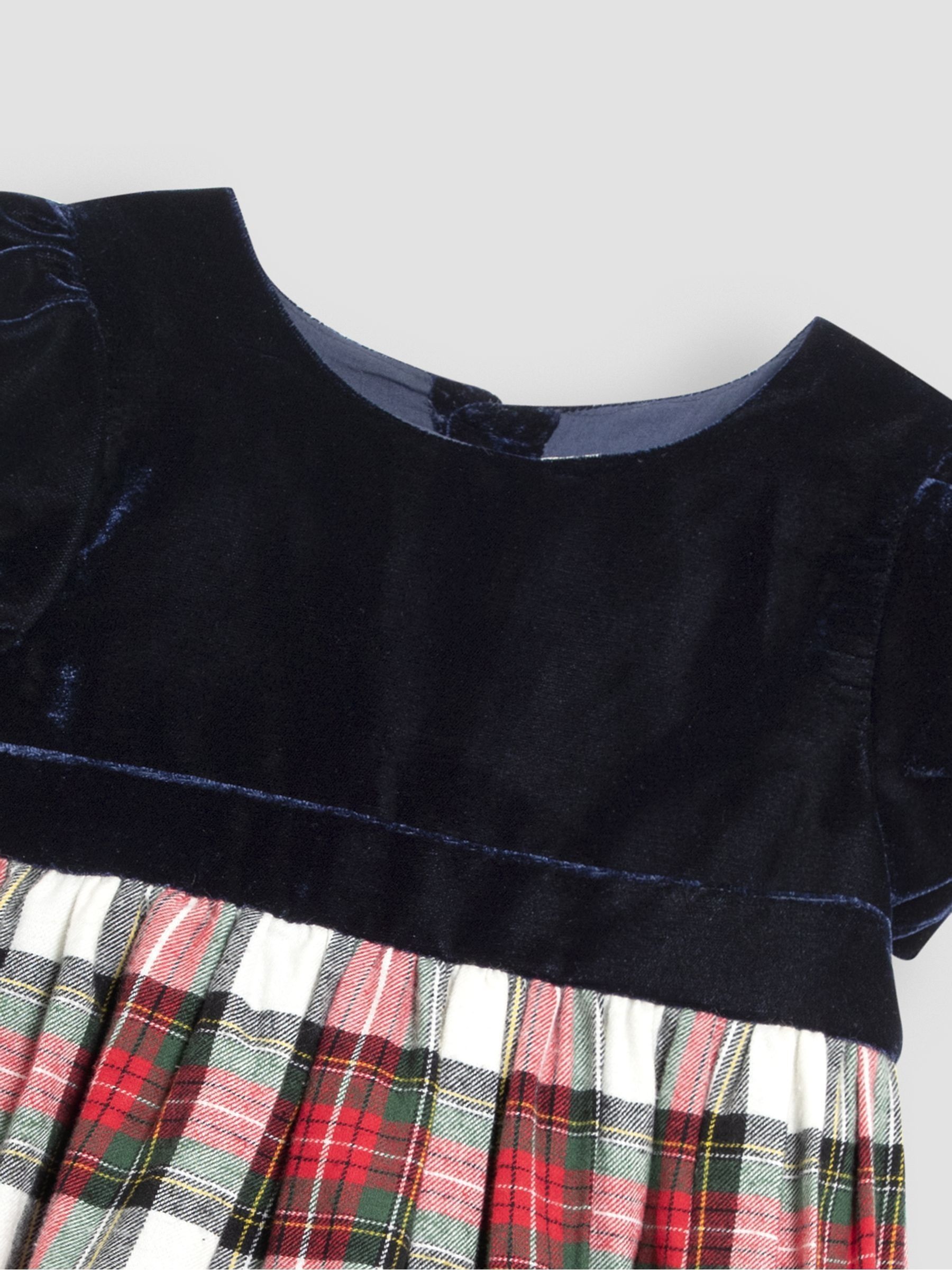 Navy Blue Check & Velvet Party Dress - Image 6 of 6