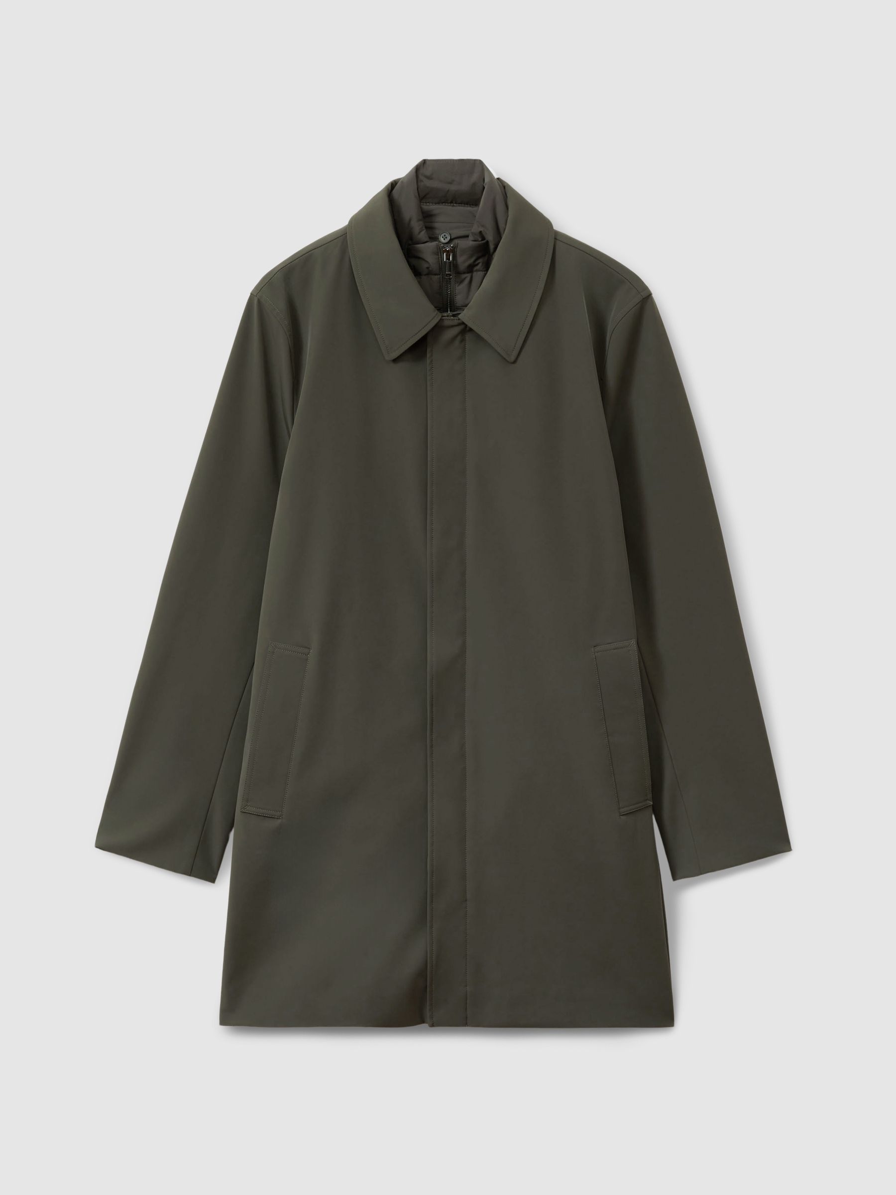 Hybrid Removable Funnel Neck Overcoat in Dark Green - Image 2 of 5