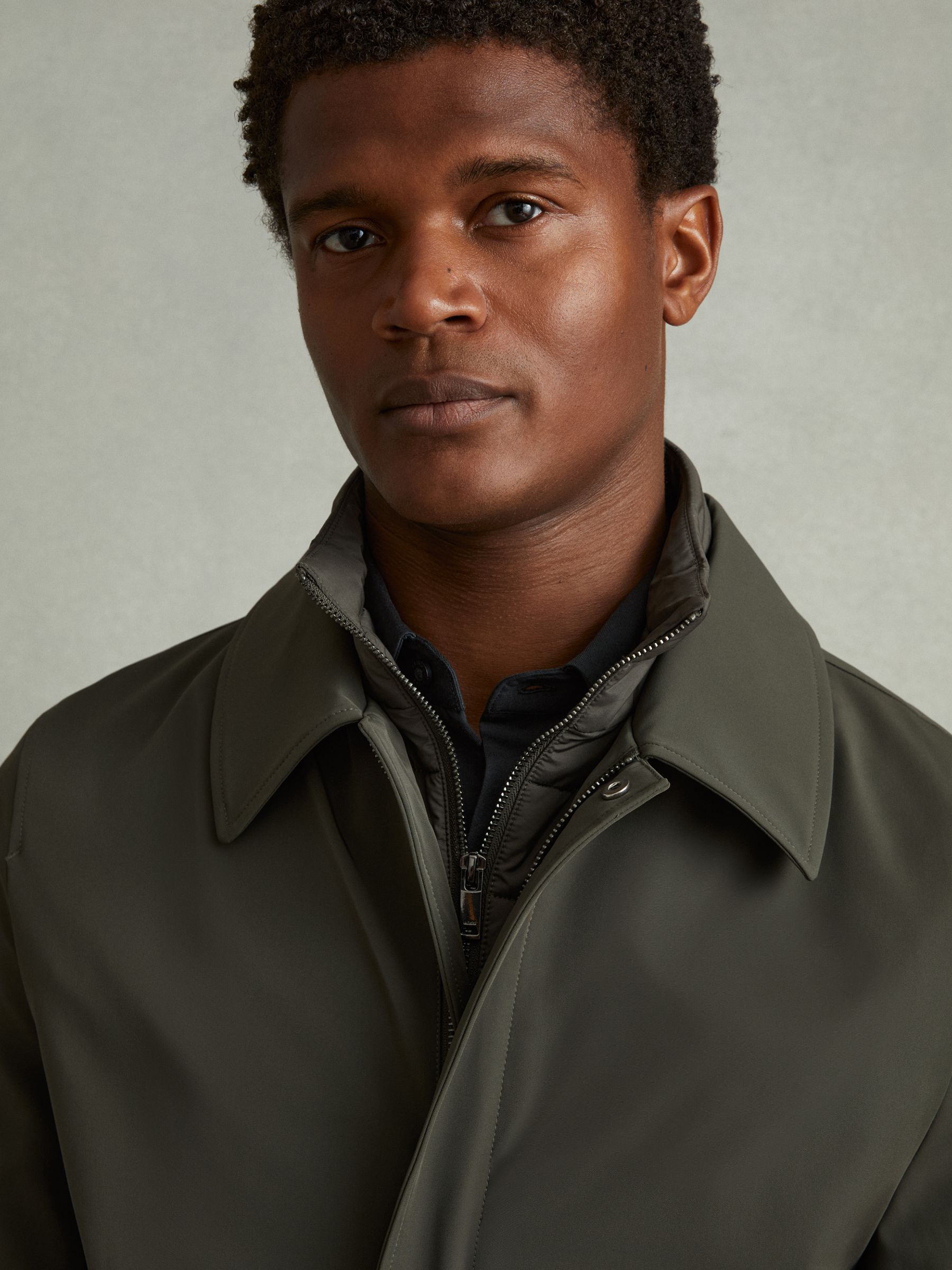 Hybrid Removable Funnel Neck Overcoat in Dark Green - Image 3 of 5