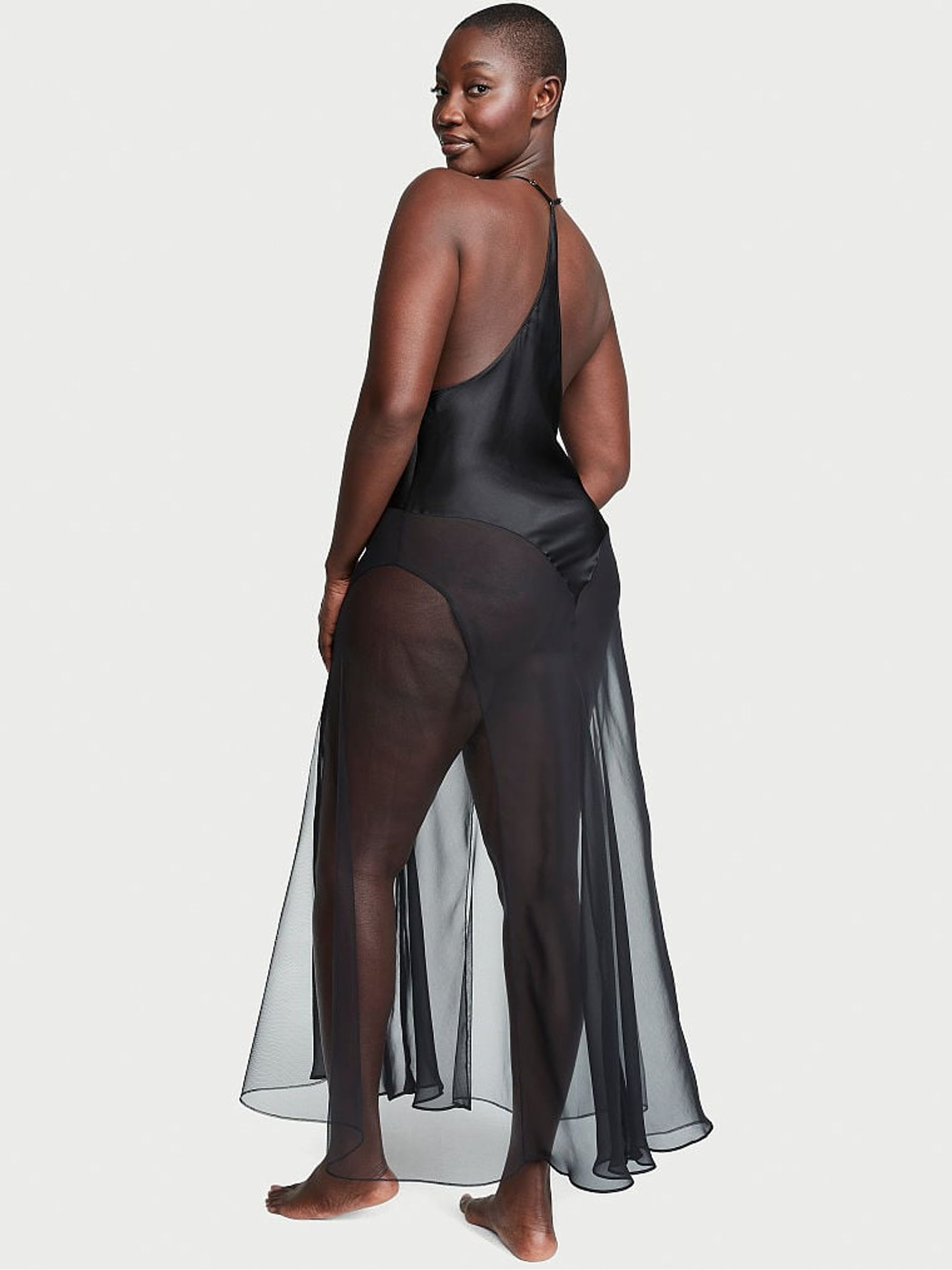 Black Archive Sheer Plunge Slip Dress - Image 2 of 3