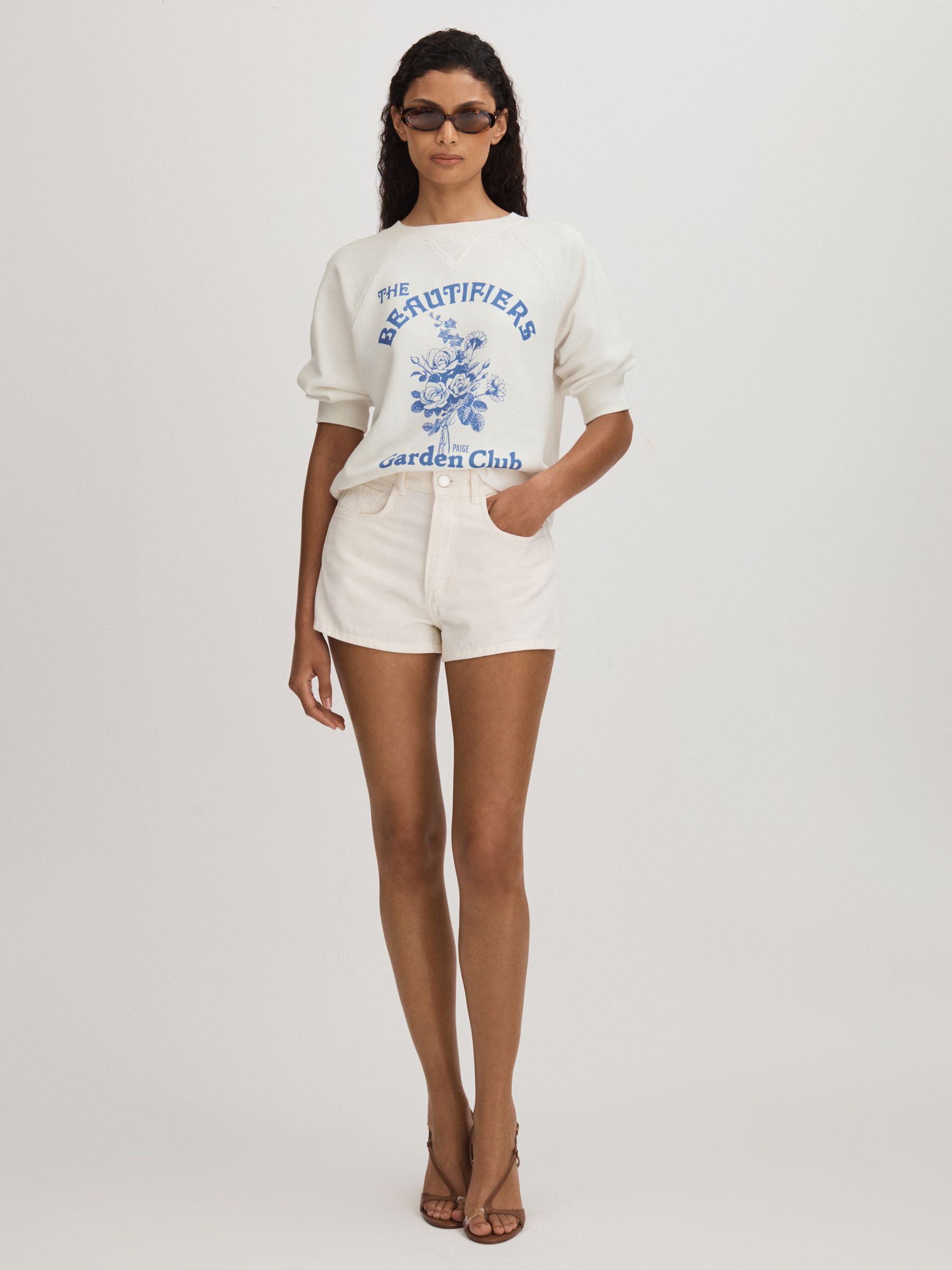 Paige Cotton Terry Graphic Top in White - Image 3 of 5