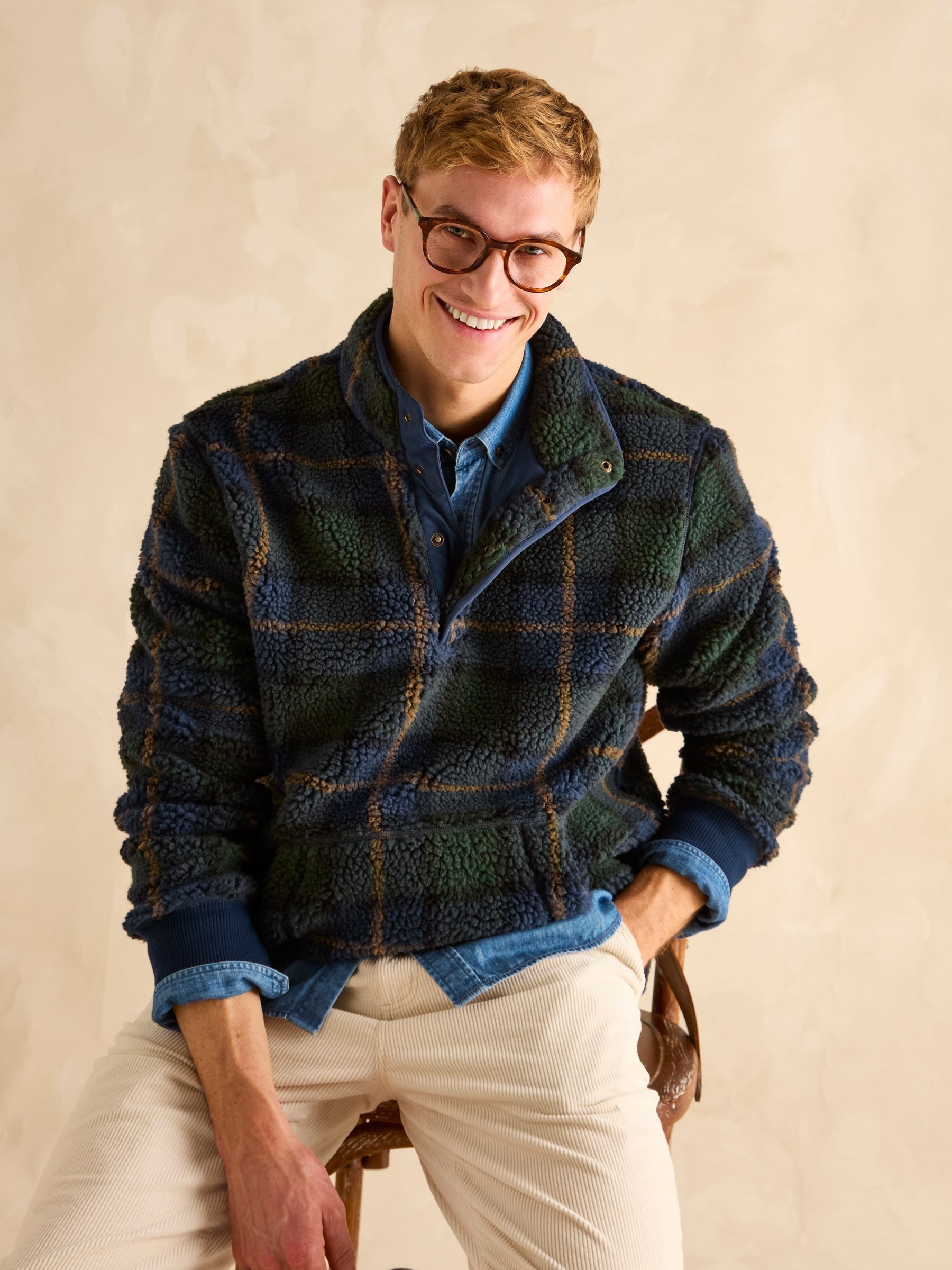 Otis Navy Check Borg Fleece - Image 3 of 8