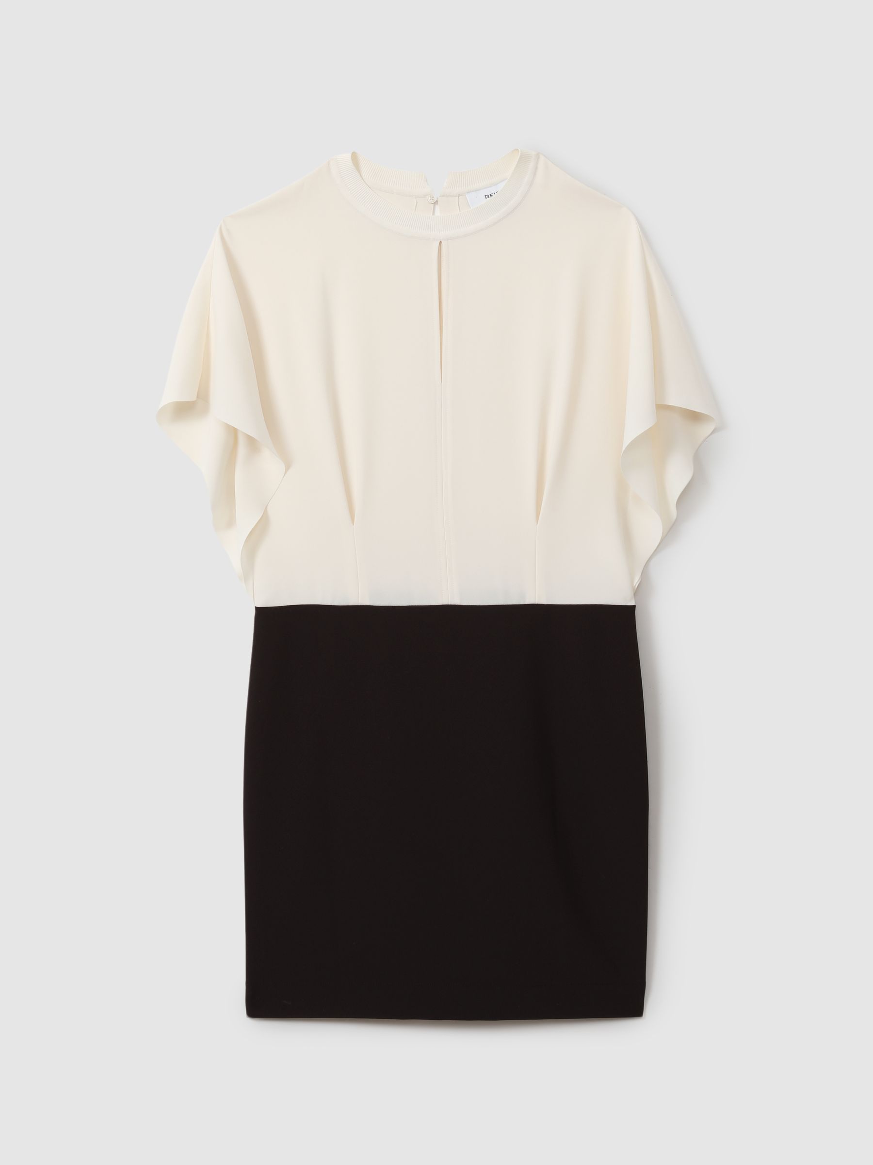 Draped Sleeve Colourblock Mini Dress in Ivory/Black - Image 2 of 5