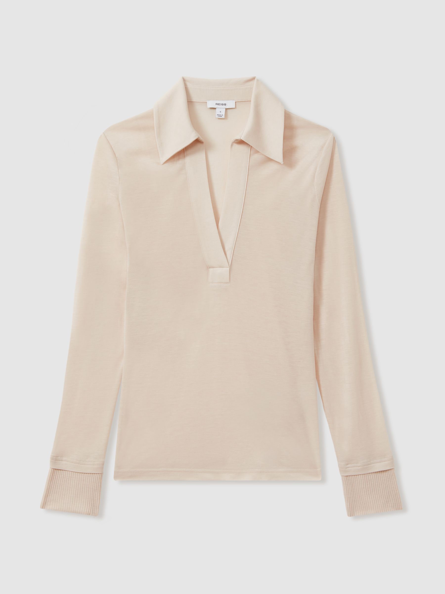 Lyocell-Wool Open-Collar Top in Stone - Image 2 of 7